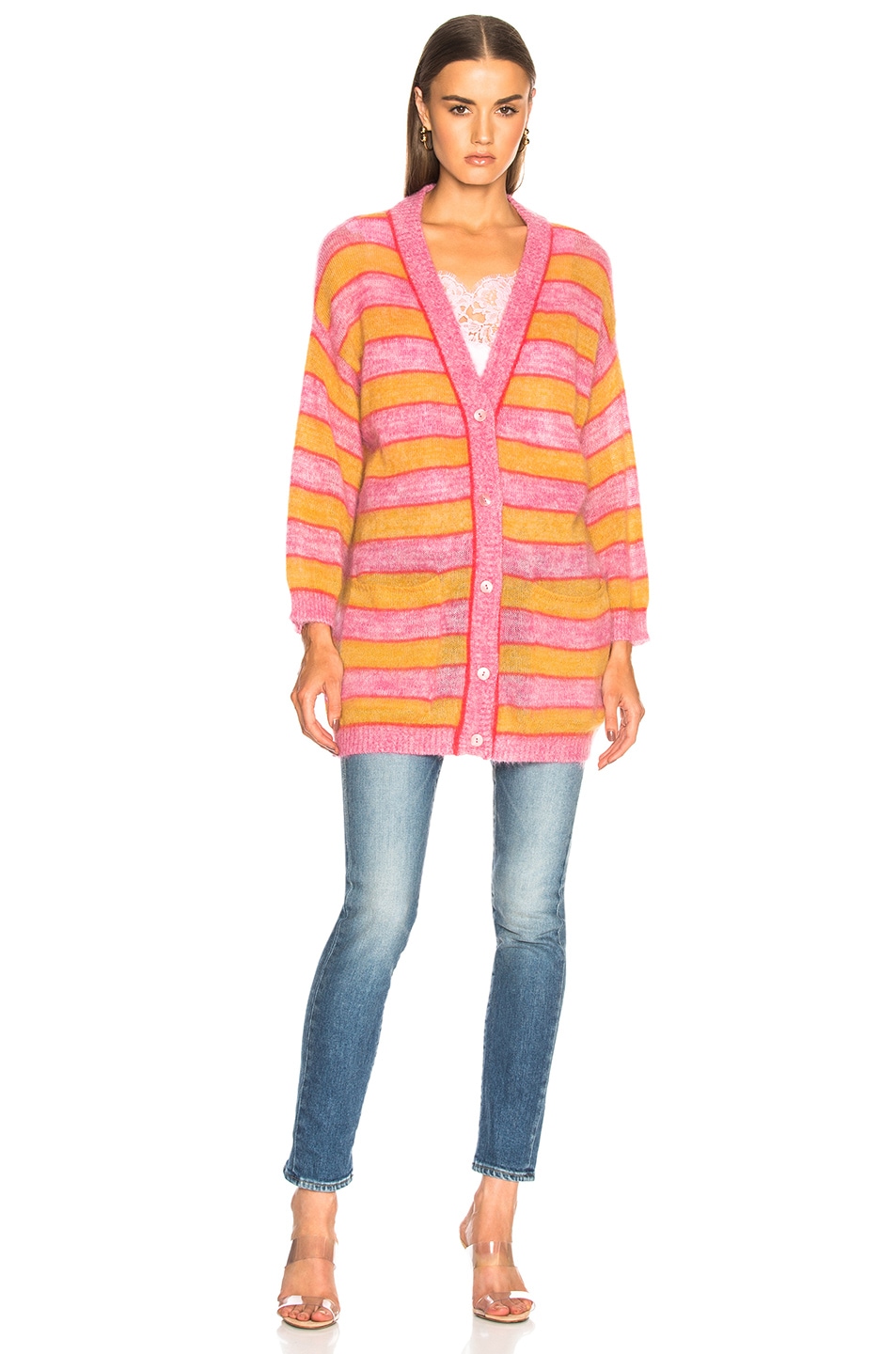 Image 1 of ALBERTA FERRETTI Striped Cardigan in Pink & Yellow