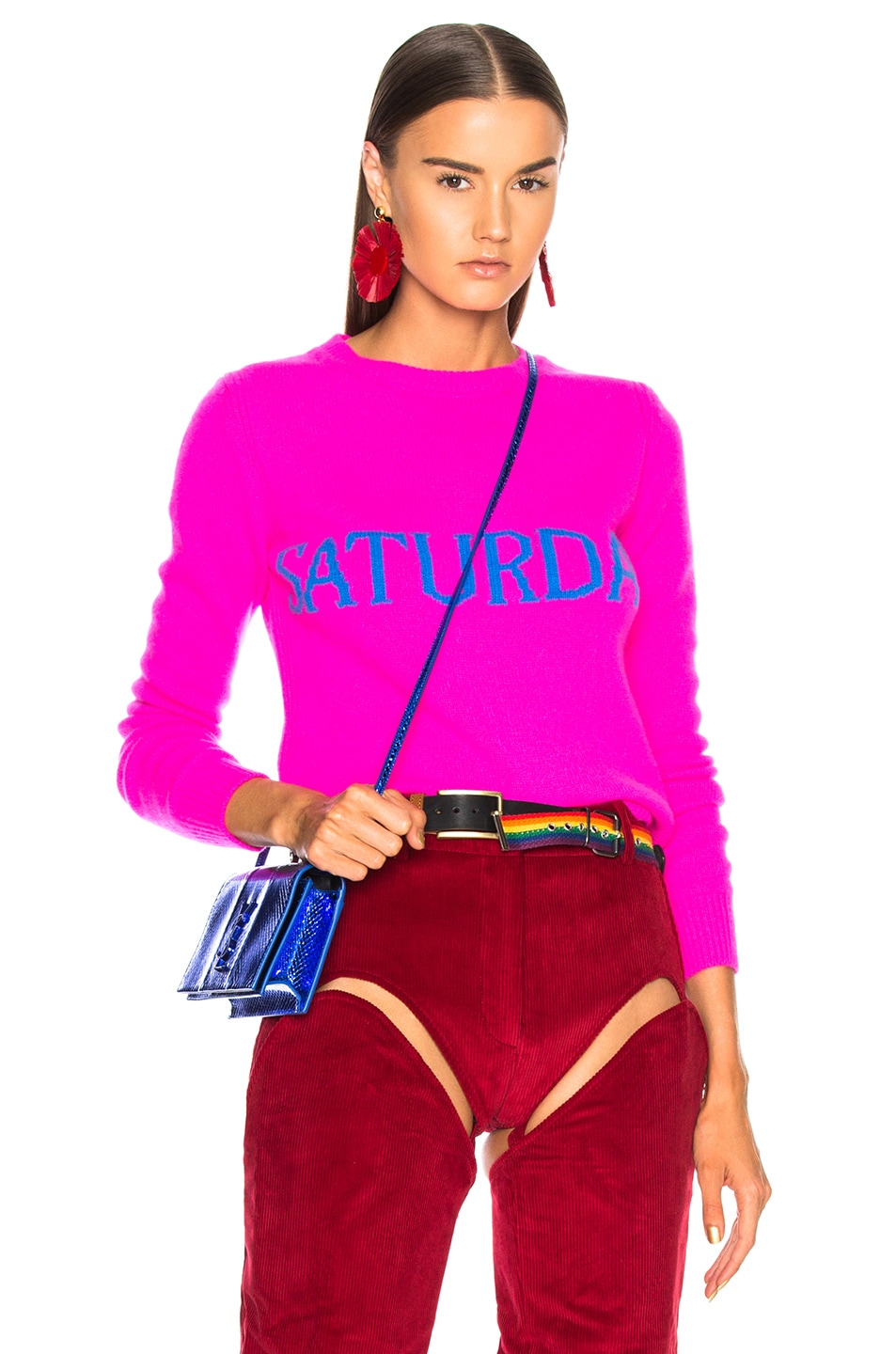 Image 1 of ALBERTA FERRETTI Saturday Crewneck Sweater in Pink & Blue