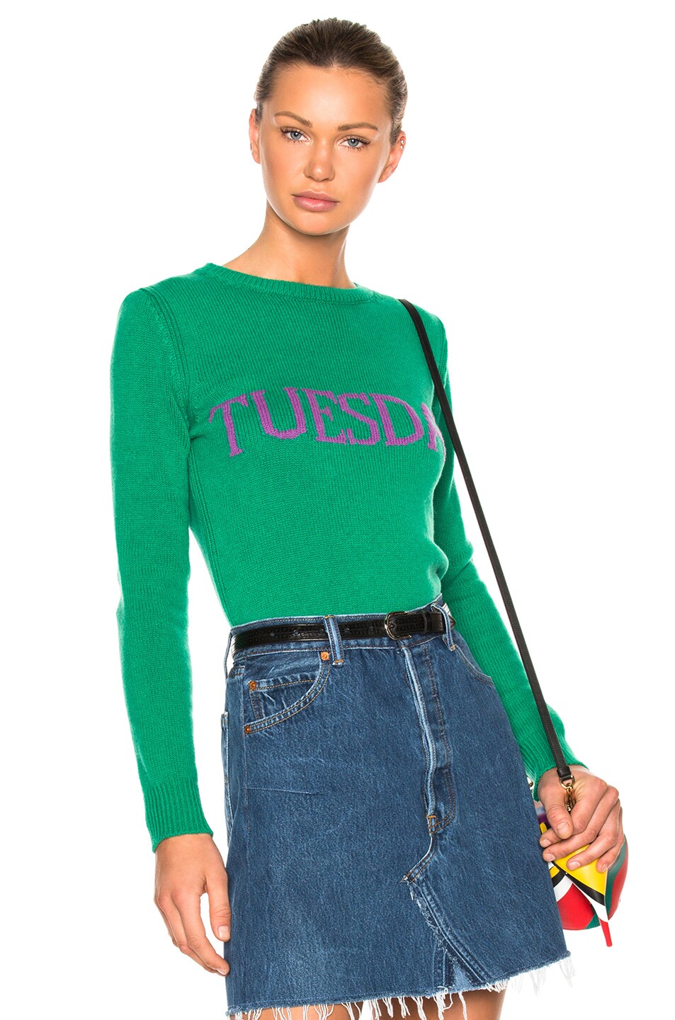 Image 1 of ALBERTA FERRETTI Tuesday Crewneck Sweater in Green & Purple