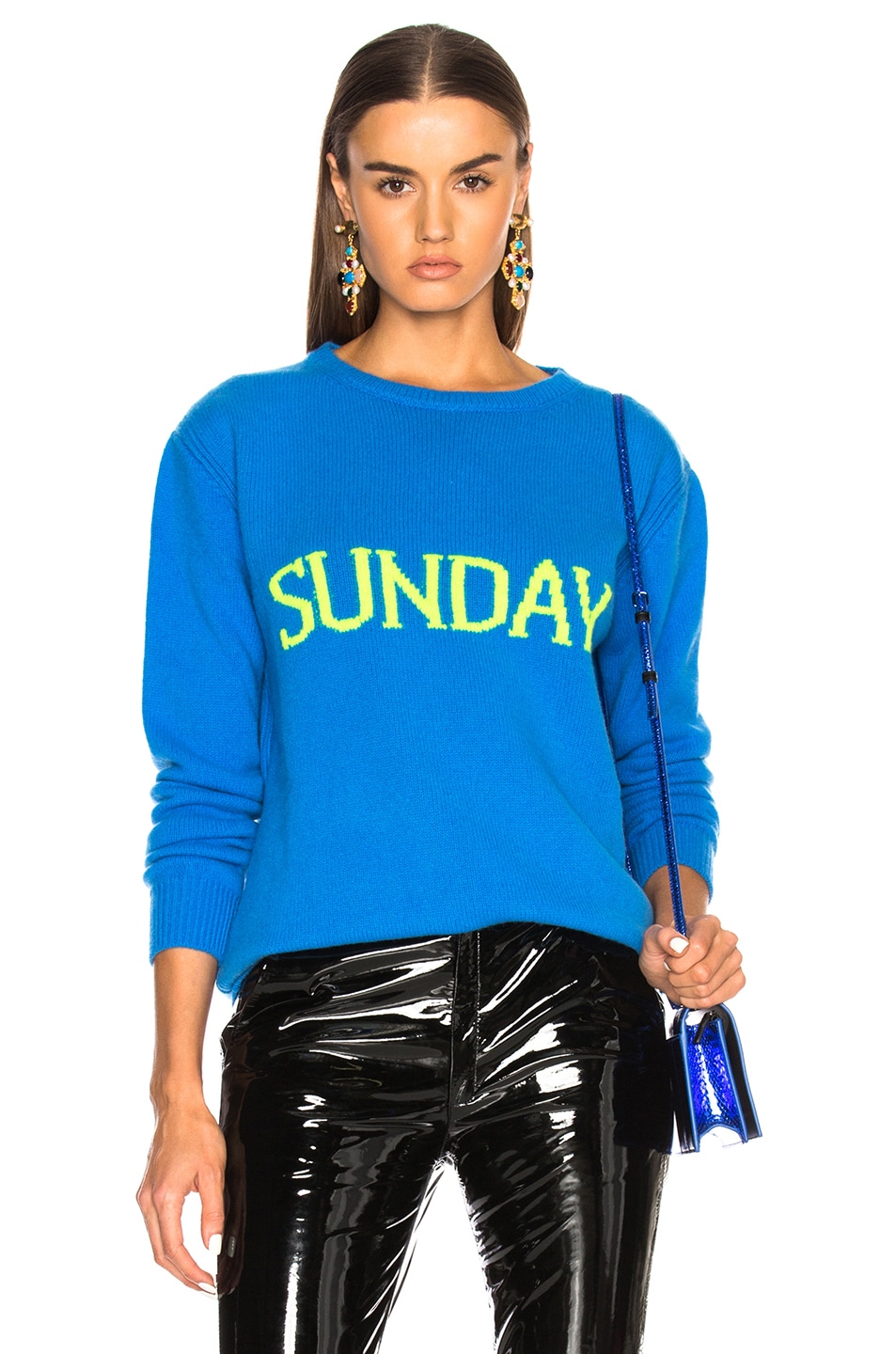 Image 1 of ALBERTA FERRETTI Sunday Crewneck Sweater in Blue & Yellow