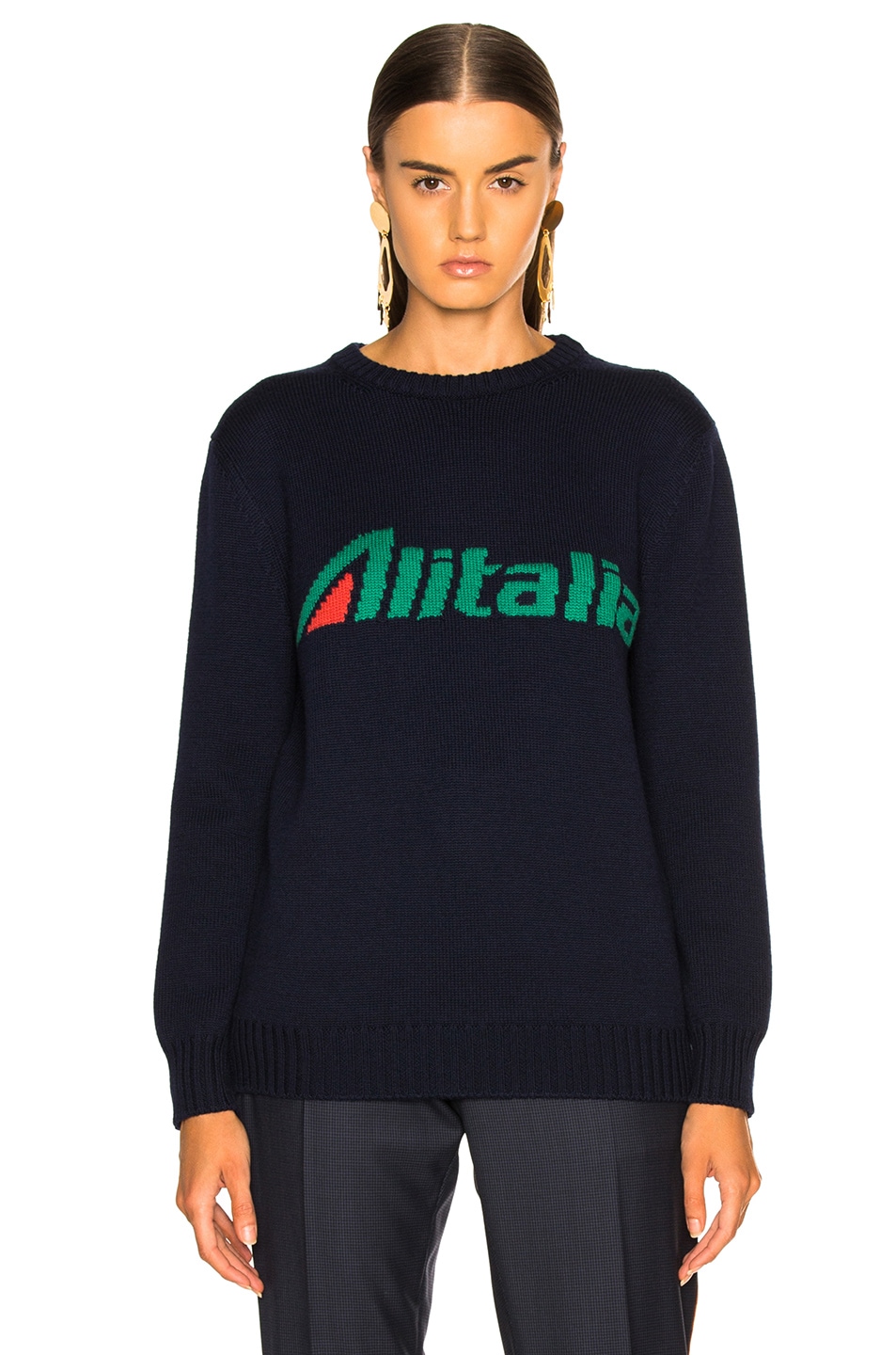 ALBERTA FERRETTI x Alitalia For FWRD Logo Sweater in Navy Blue | FWRD