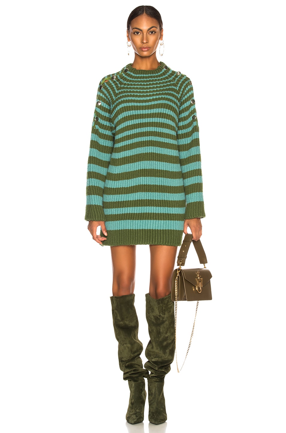 Image 1 of ALBERTA FERRETTI Oversized Striped Sweater in Green & Sky Blue