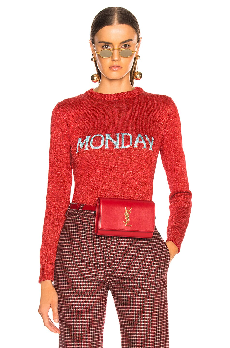 Image 1 of ALBERTA FERRETTI Monday Lurex Crewneck Sweater in Red & Light Blue