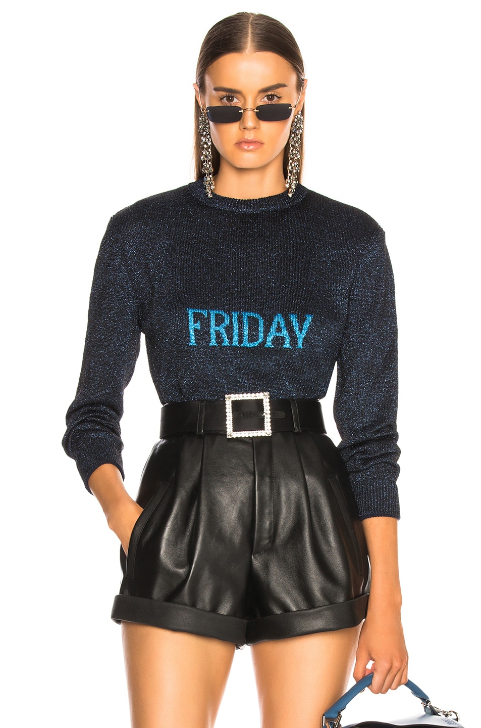 Image 1 of ALBERTA FERRETTI Friday Lurex Crewneck Sweater in Black & Blue