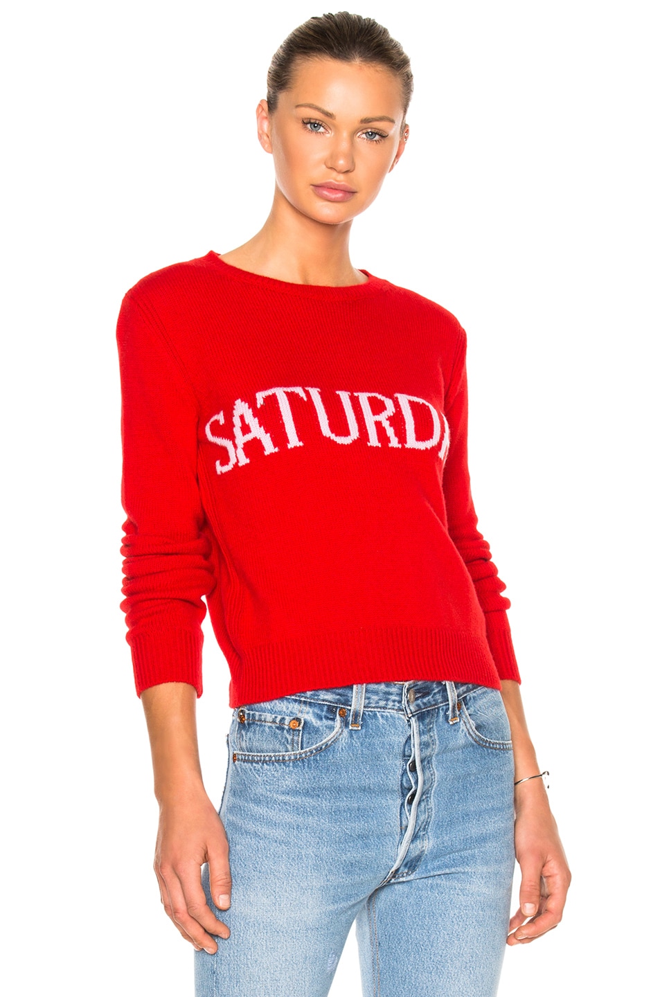 Image 1 of ALBERTA FERRETTI Saturday Crewneck Sweater in Red & Mauve