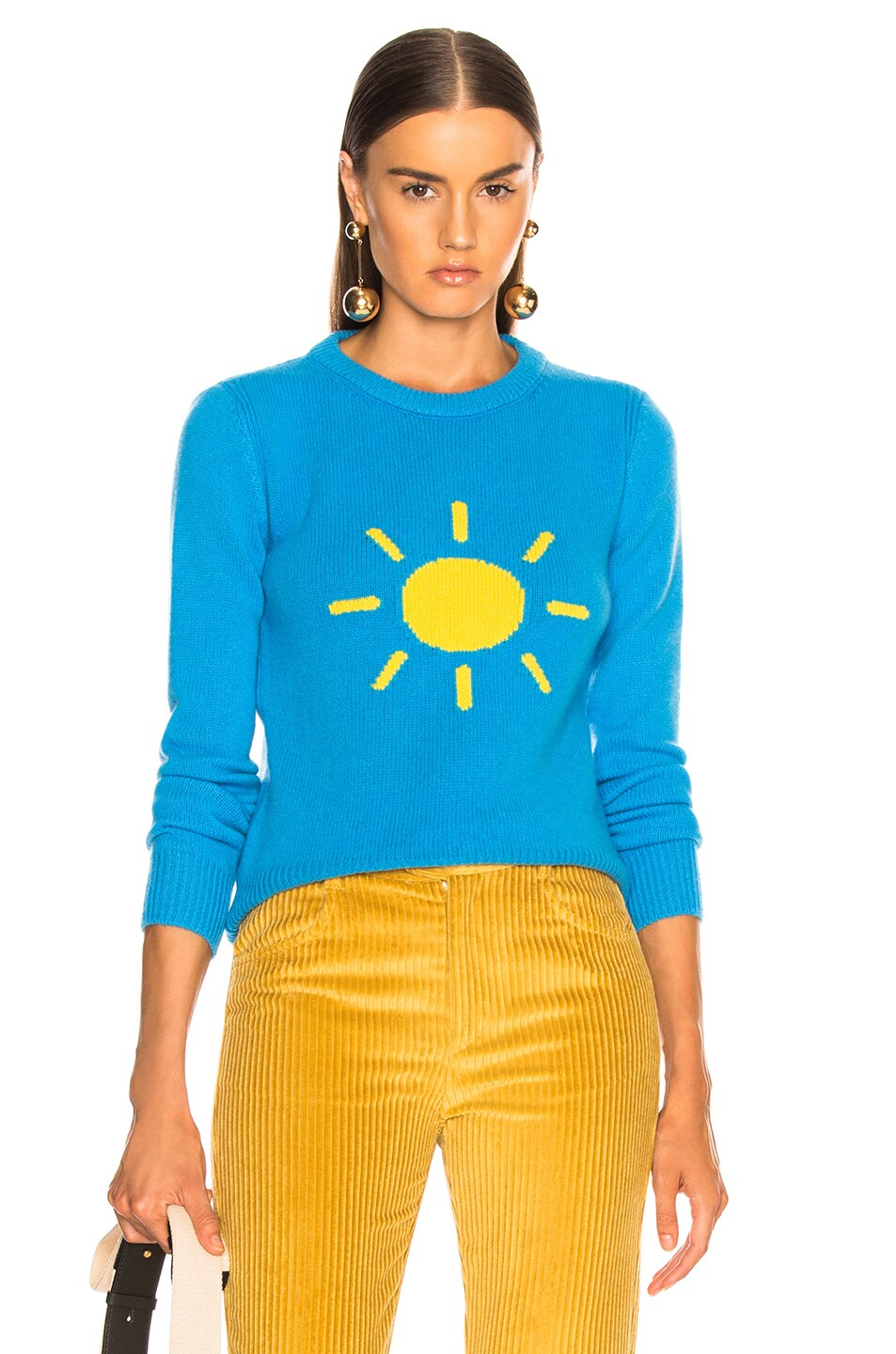 Image 1 of ALBERTA FERRETTI Sunshine Crewneck Sweater in Sky Blue & Yellow