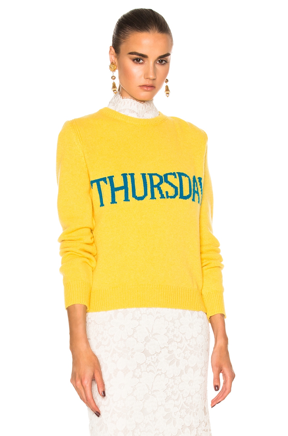 Image 1 of ALBERTA FERRETTI Thursday Crewneck Sweater in Teal & Yellow