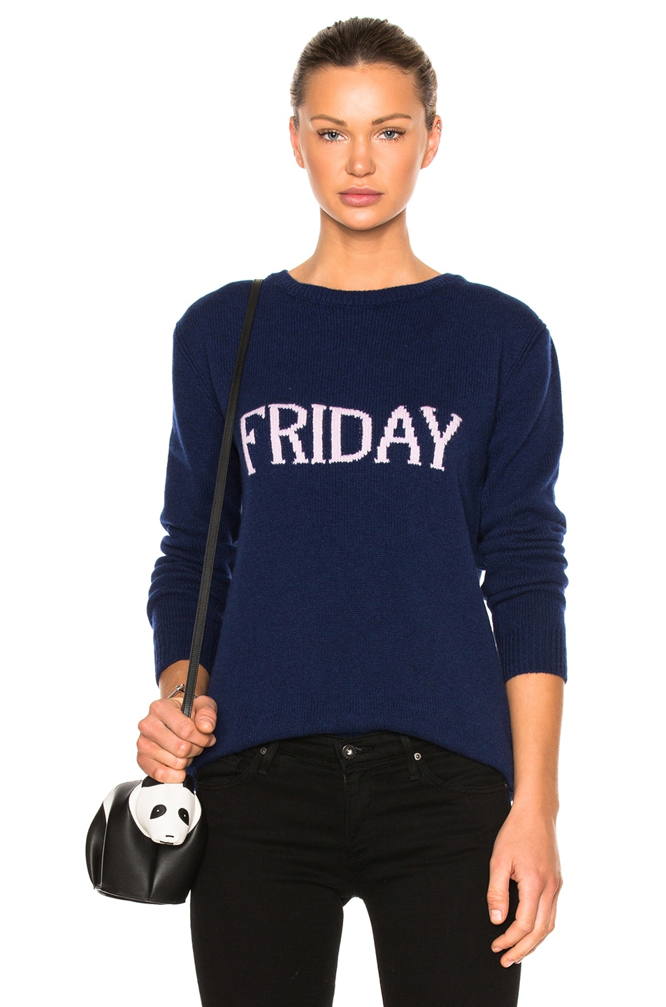 Image 1 of ALBERTA FERRETTI Friday Crewneck Sweater in Dark Blue & Mauve