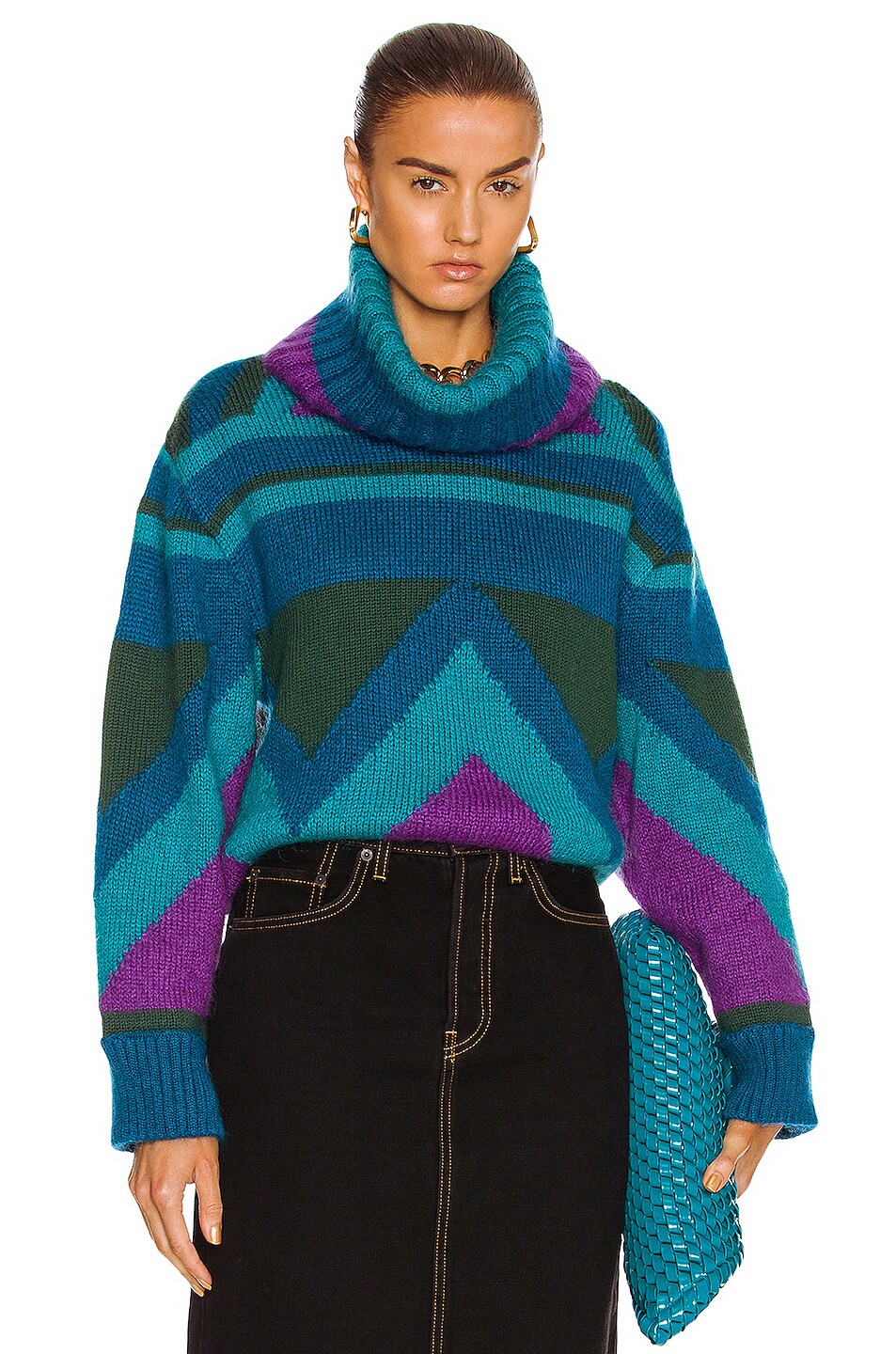 Image 1 of ALBERTA FERRETTI Turtleneck Sweater in Fantasy Print Green