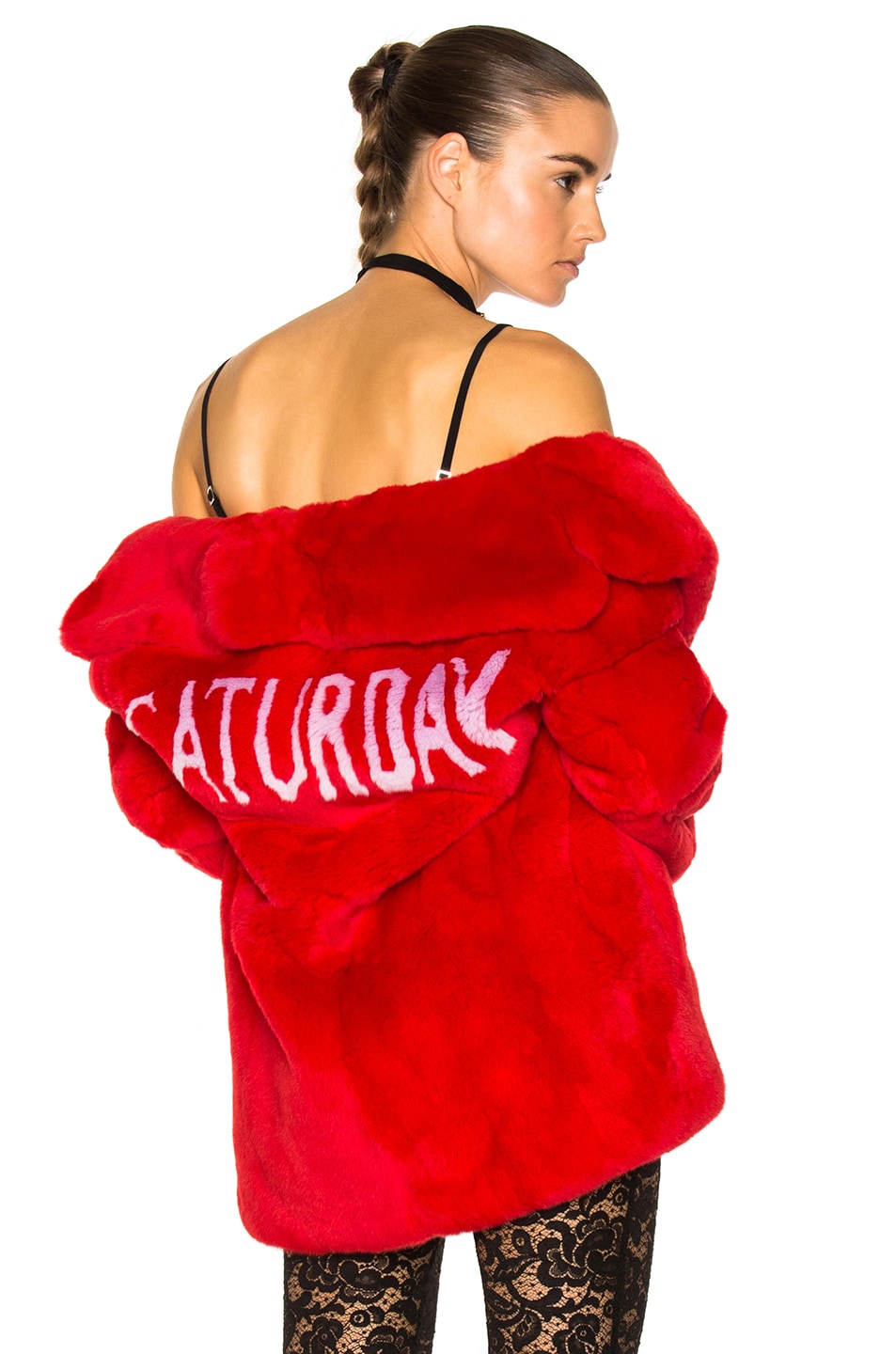 Image 1 of ALBERTA FERRETTI Saturday Rabbit Fur Coat in Red & Mauve