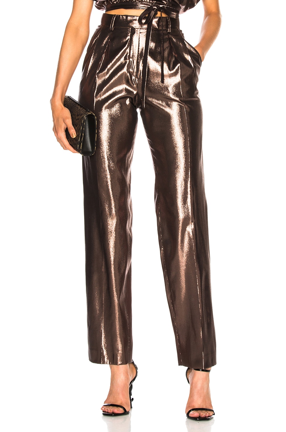 Image 1 of ALBERTA FERRETTI Metallic Silk Trousers in Bronze