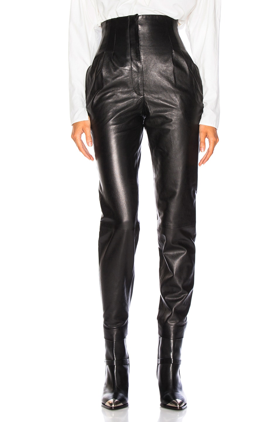 Image 1 of ALBERTA FERRETTI High Waisted Leather Tapered Pants in Black