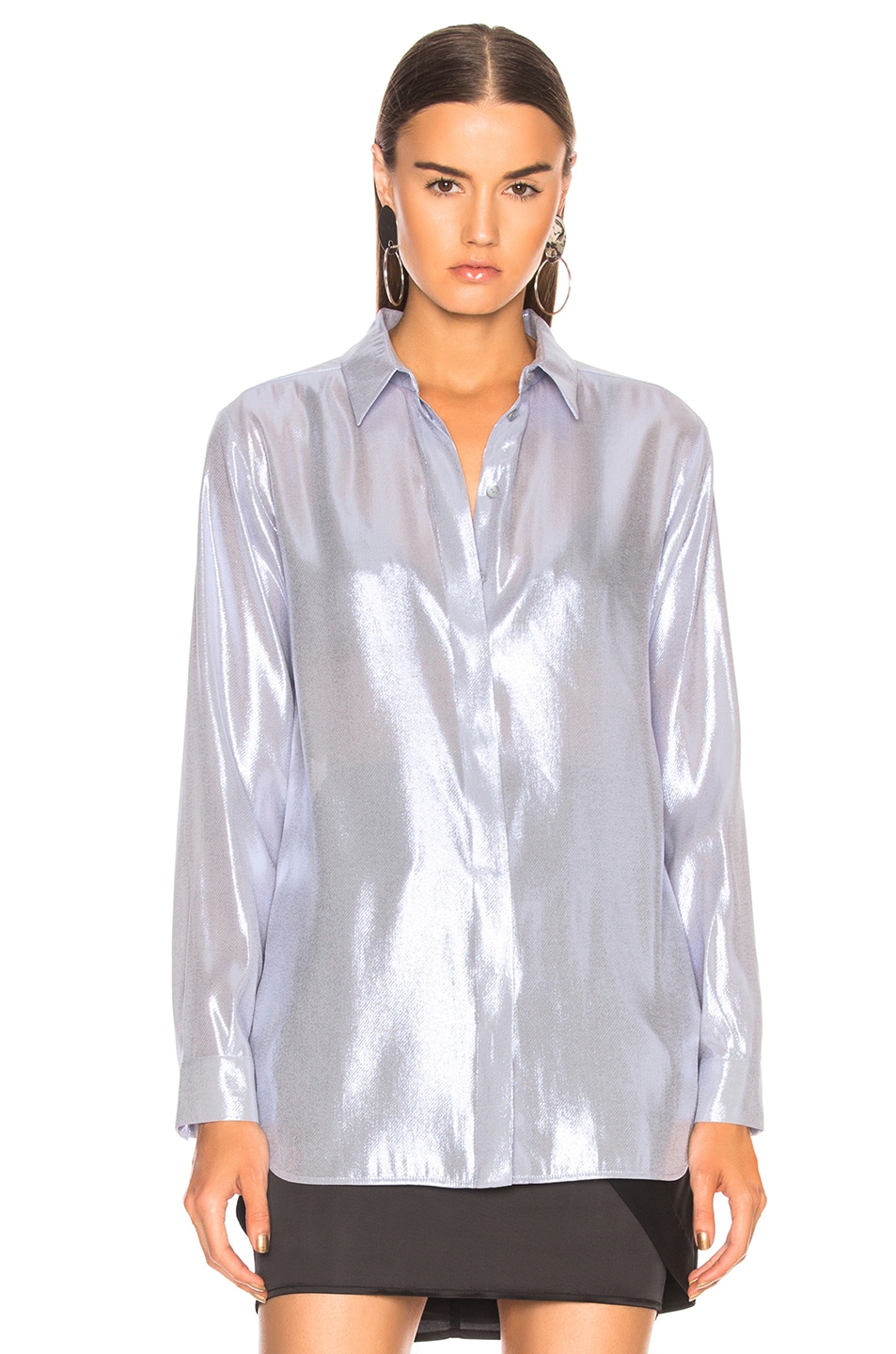 ALBERTA FERRETTI Metallic Silk Shirt in Silver | FWRD