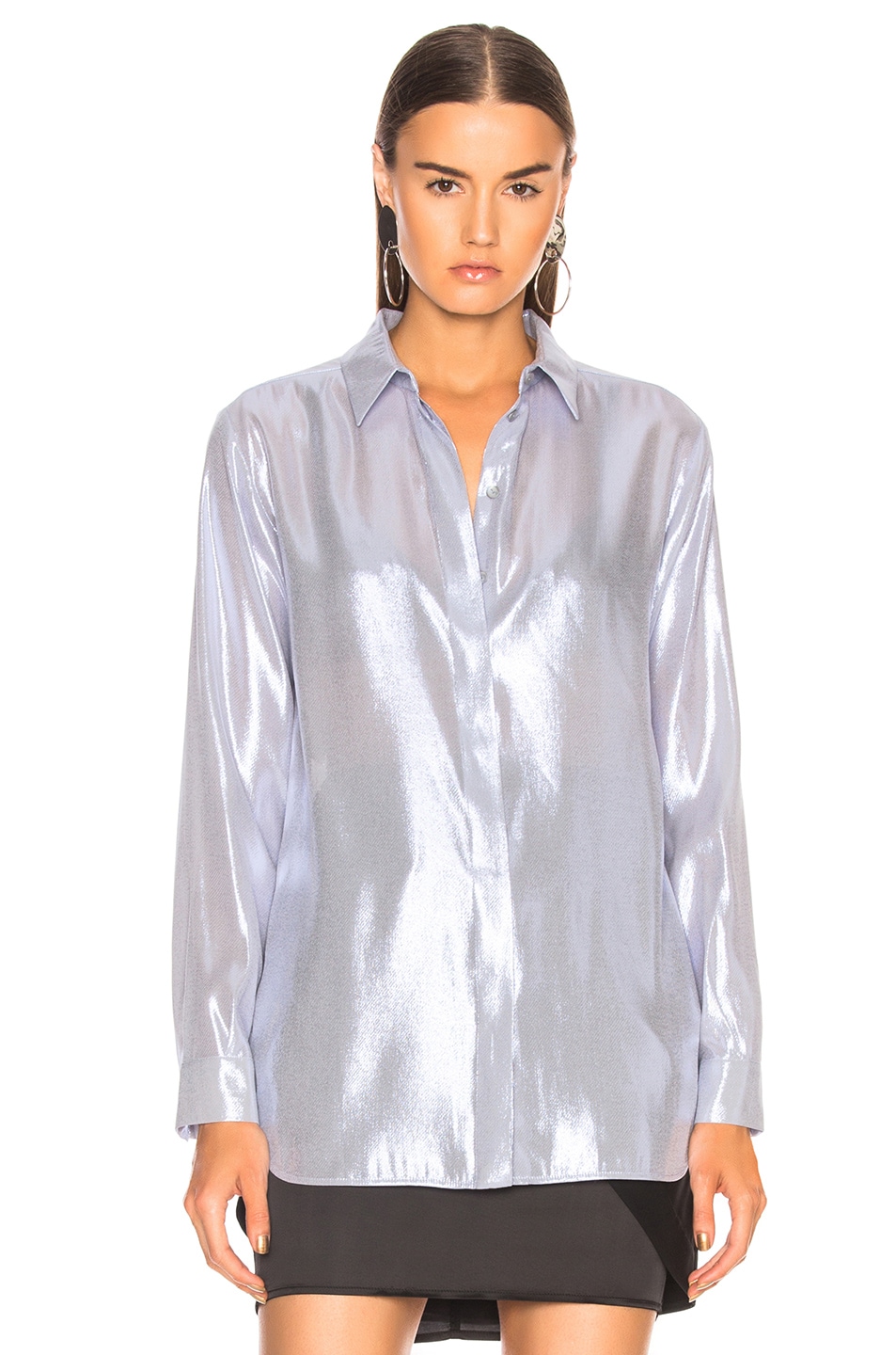 metallic silver shirt women's