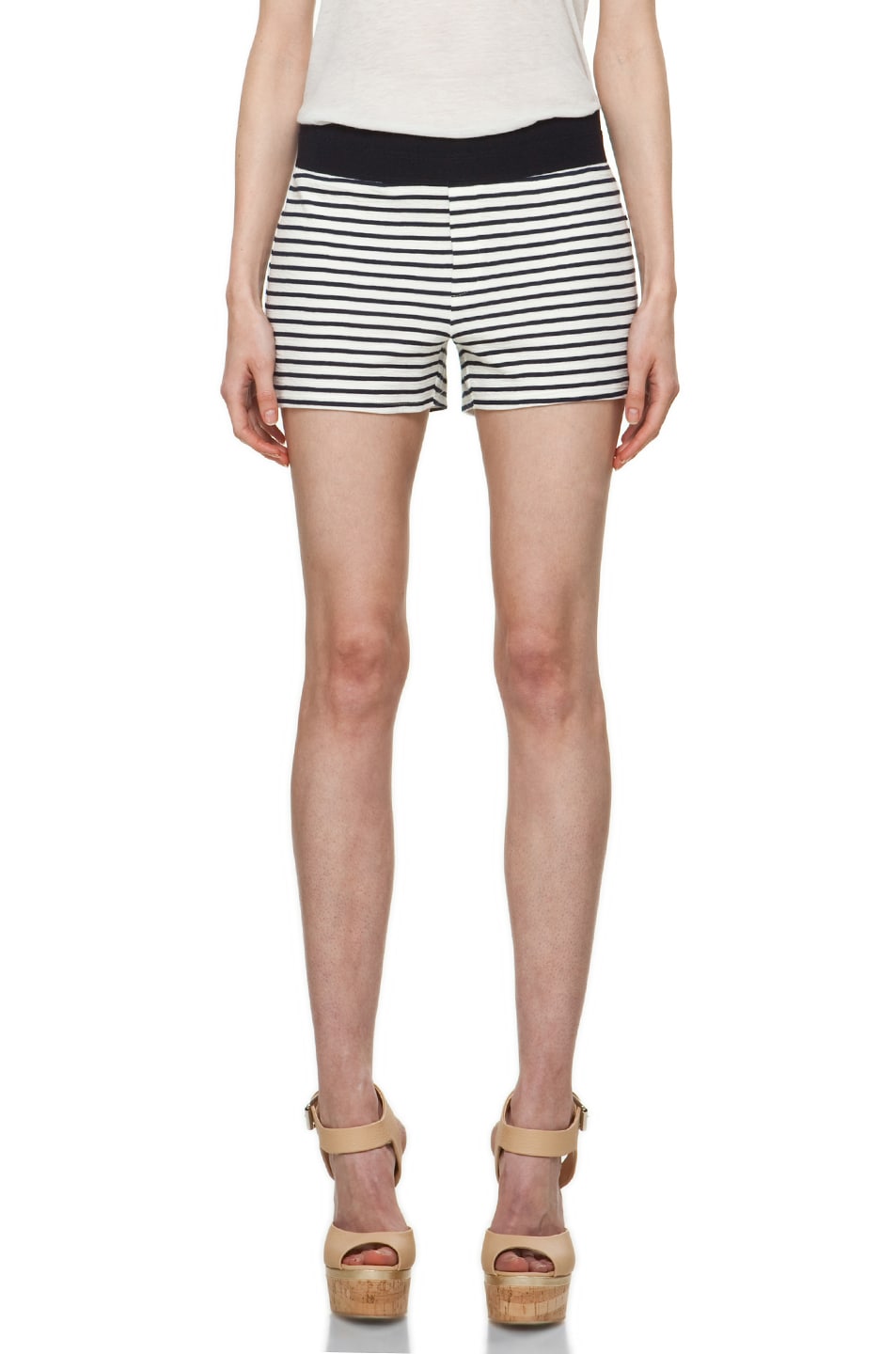 Image 1 of A.L.C. Benji Shorts in Navy & Cream Stripe