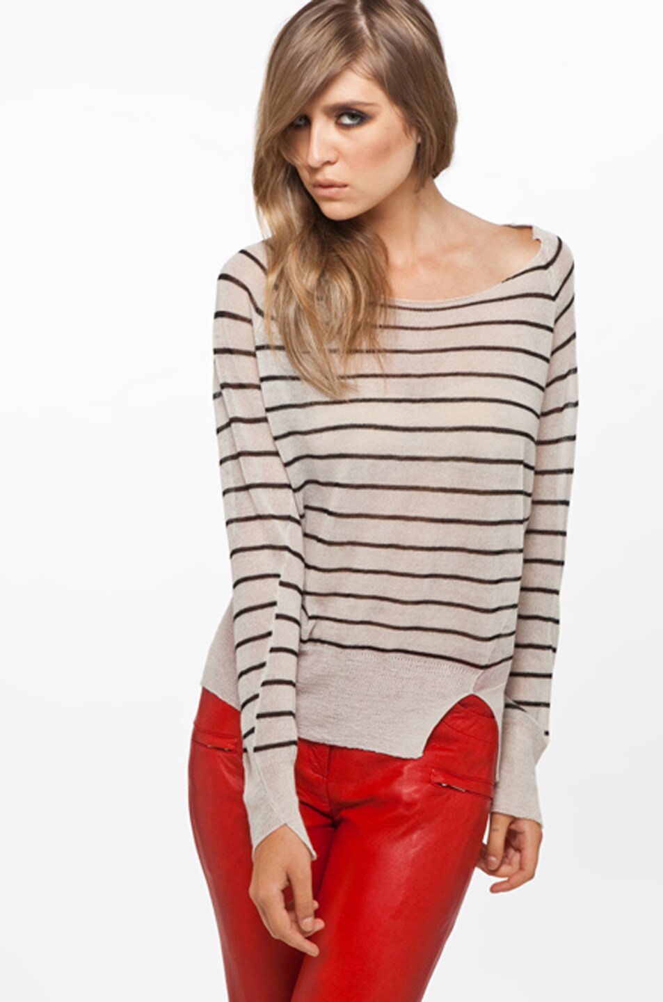 Image 1 of A.L.C. Striped Cropped Tail Sweater in Cream