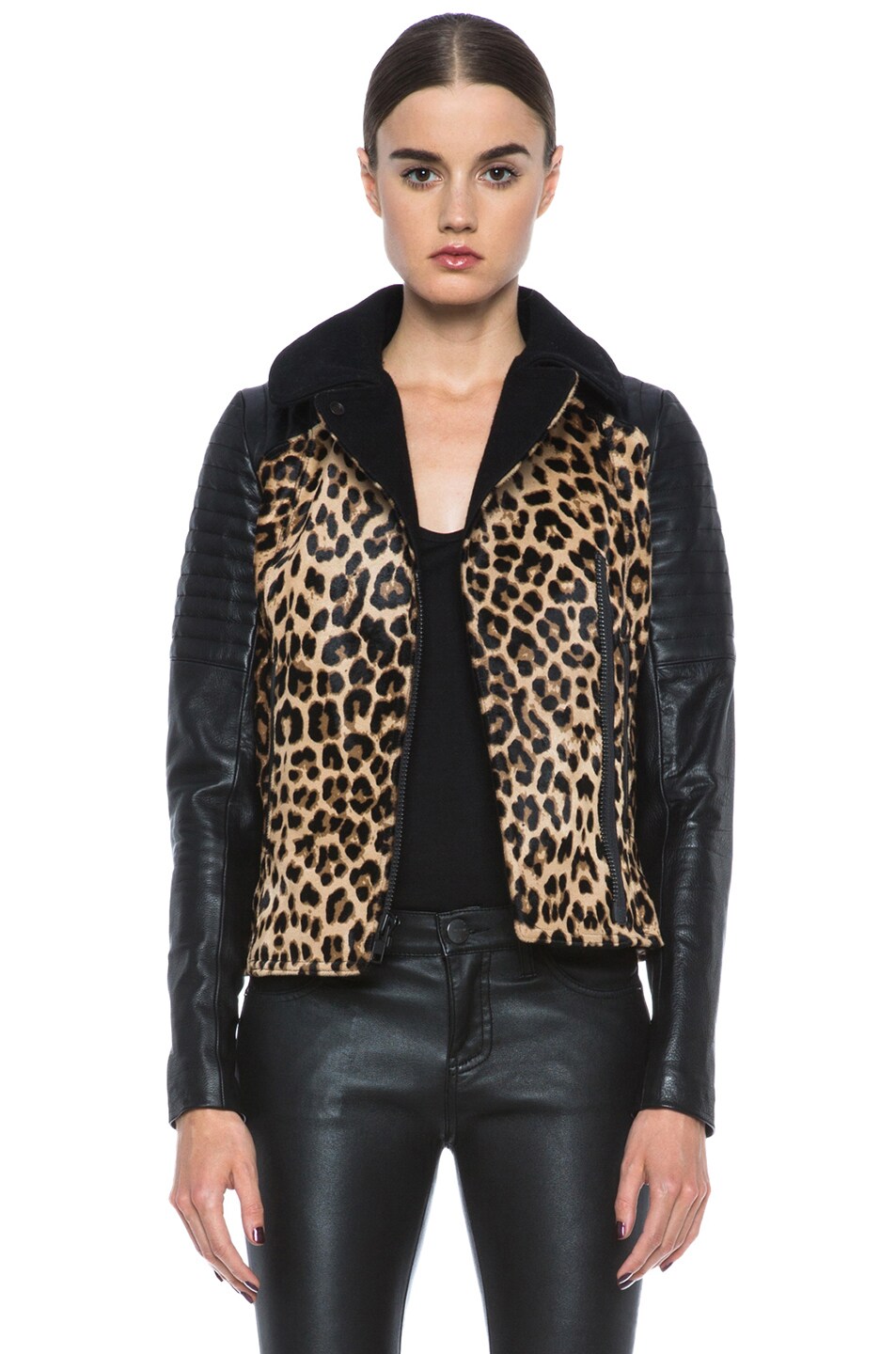 Image 1 of A.L.C. Lee Leather Calf-Hair Jacket in White Leopard