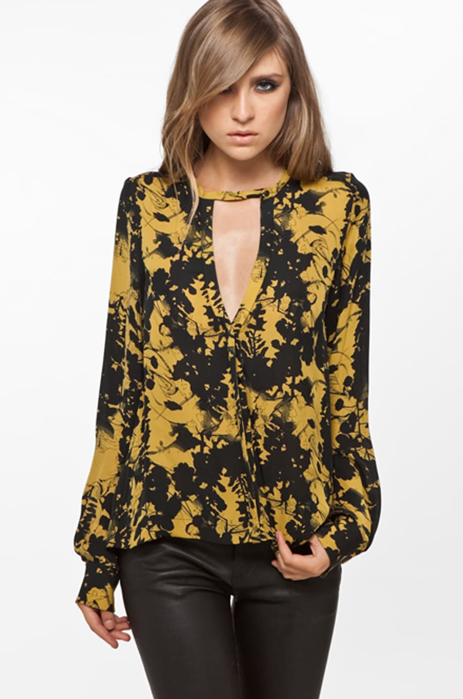 Image 1 of A.L.C. Addie Blouse in Black & Chartreuse Print