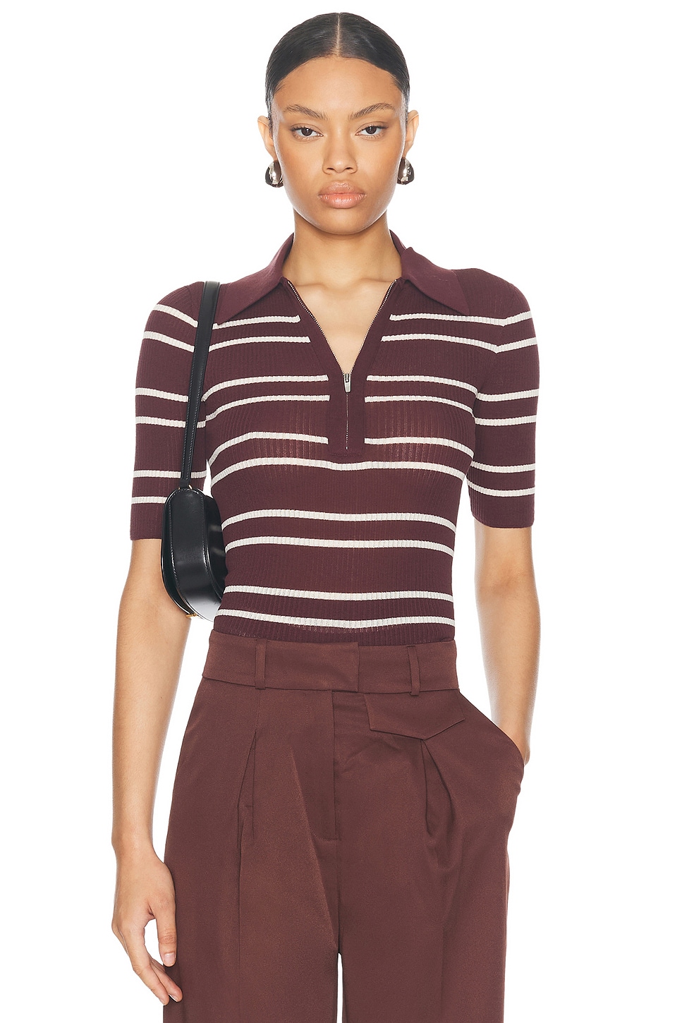 Image 1 of A.L.C. Cooper Top in Carob & White Wide Stripe