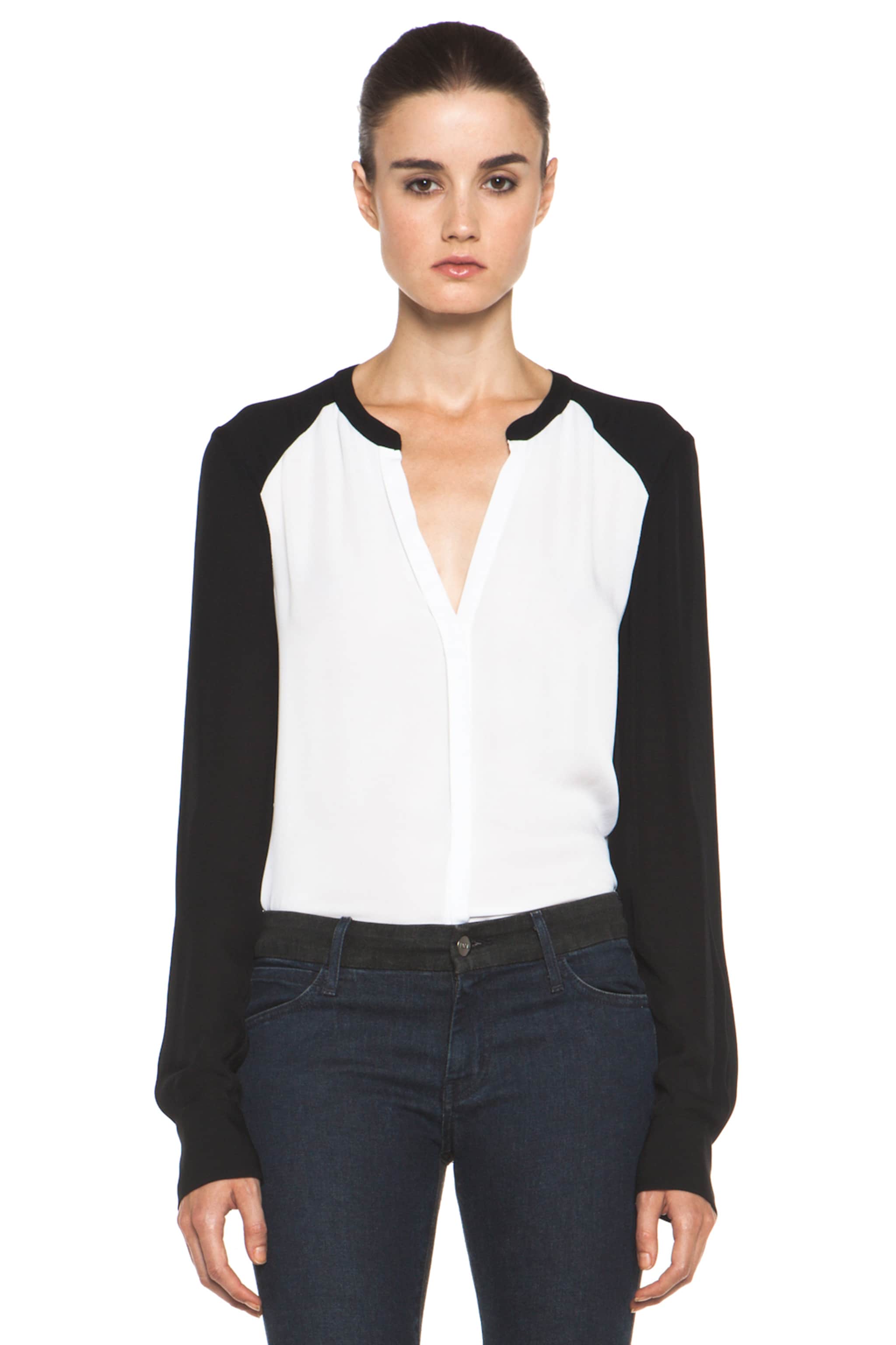 Image 1 of A.L.C. Hayden Silk Blouse in White & Black