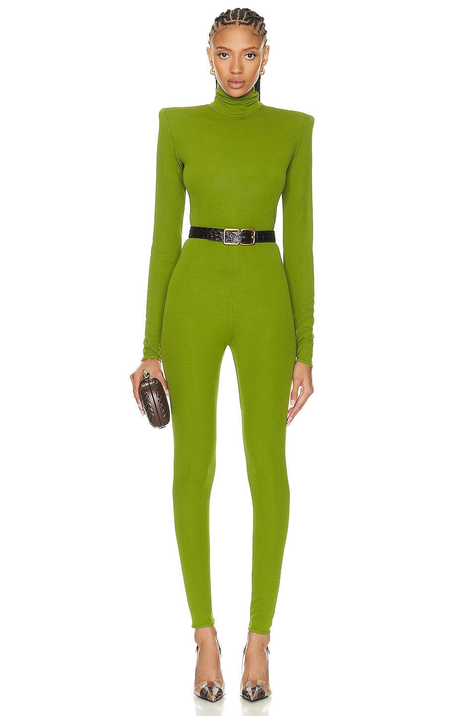 Image 1 of Alexandre Vauthier Long Sleeve Jumpsuit in Olive Green
