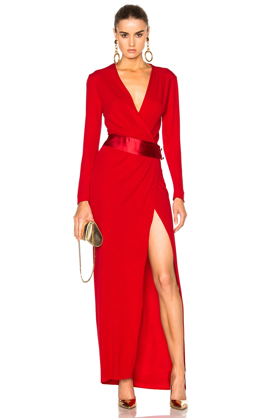 Image 1 of Alexandre Vauthier Long Sleeve Maxi Dress in Crimson Red