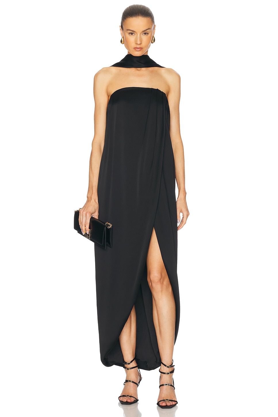 Crepe Satin Maxi Dress in Black
