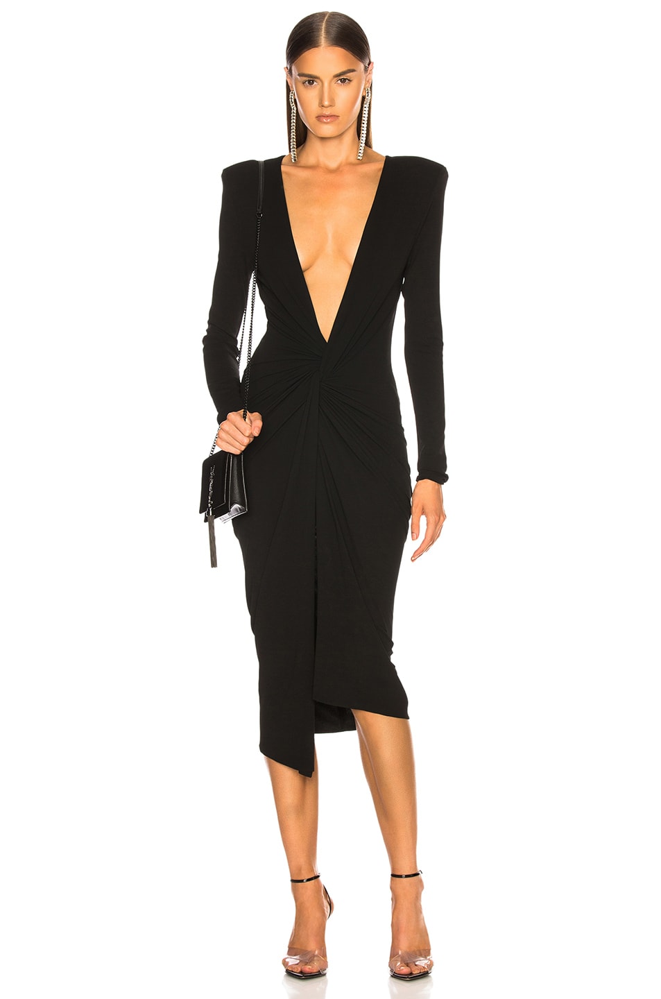 Image 1 of Alexandre Vauthier Jersey Wrap Midi Dress in Black
