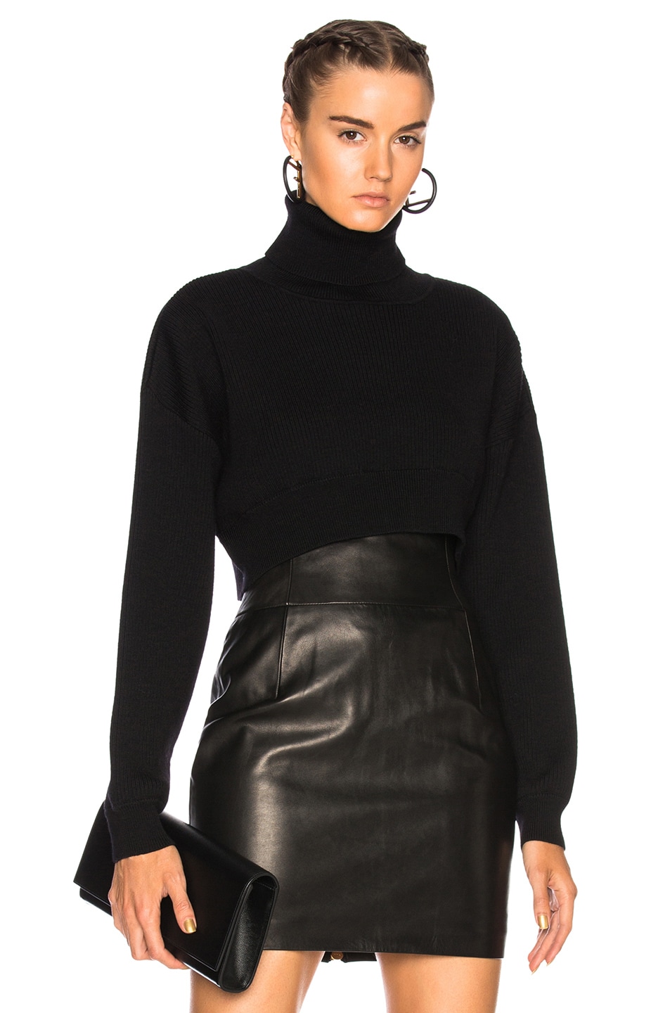 Image 1 of Alexandre Vauthier Rib Knit Cropped Sweater in Black