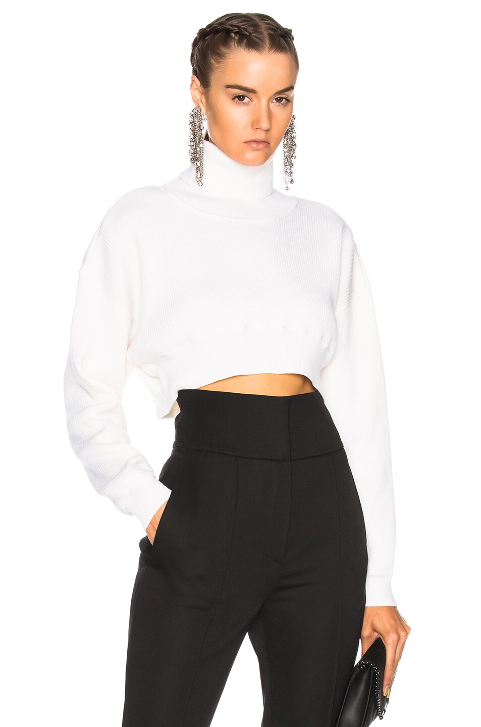 Image 1 of Alexandre Vauthier Rib Knit Cropped Sweater in Off White