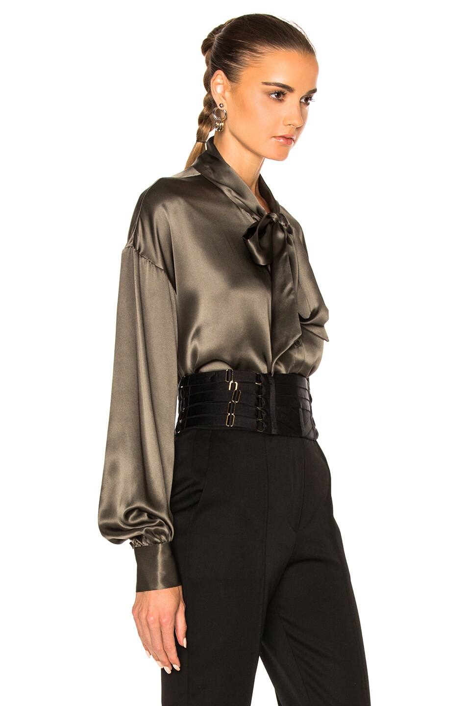 Alexandre Vauthier Satin Blouse in Kaki | FWRD