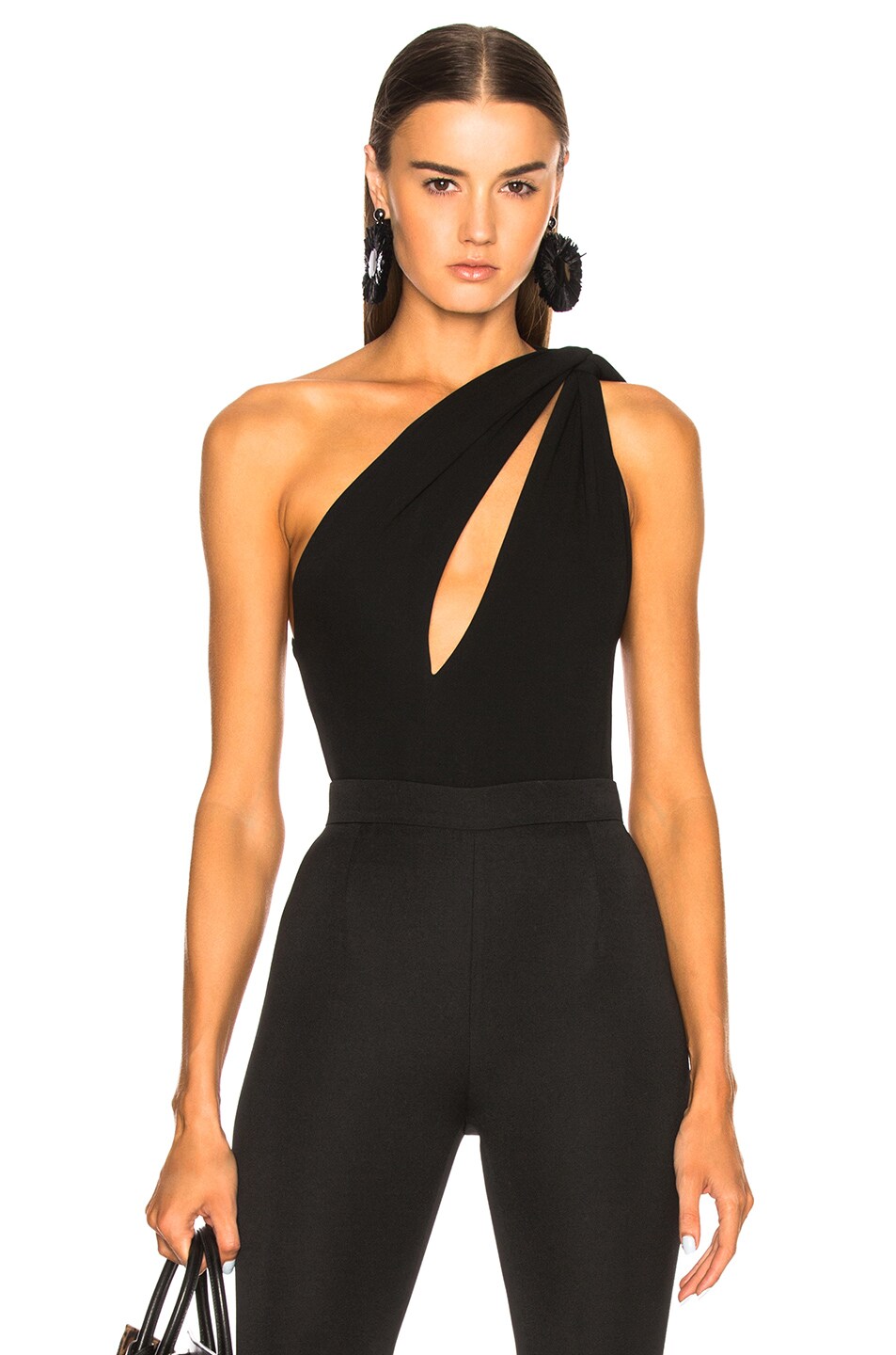 Image 1 of Alexandre Vauthier Stretch Jersey Cutout One Shoulder Bodysuit in Black