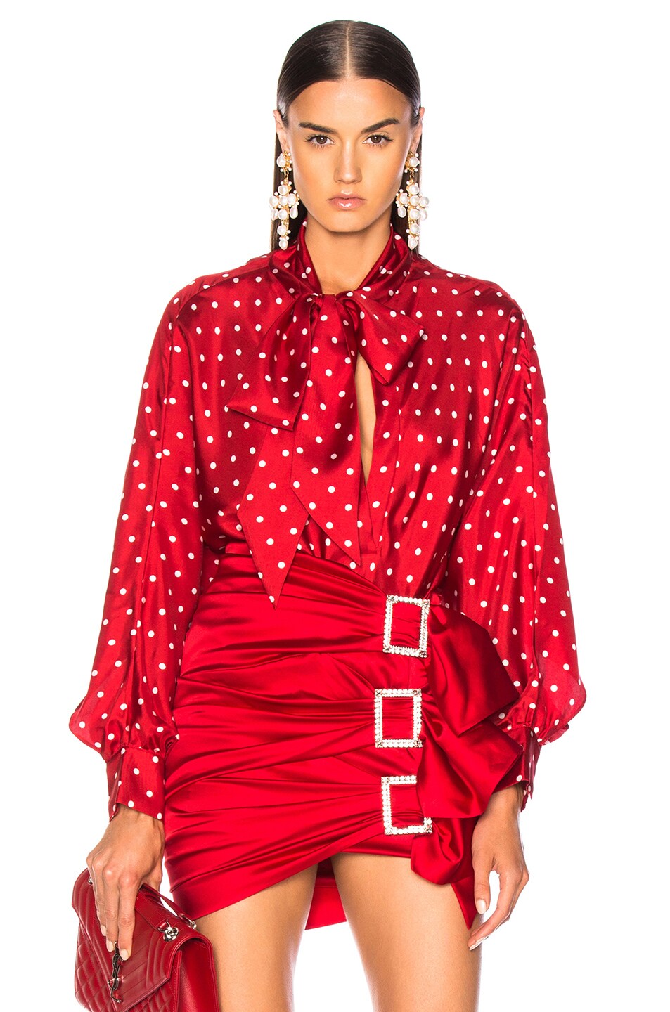 Image 1 of Alexandre Vauthier Dot Twill Blouse in Scarlet