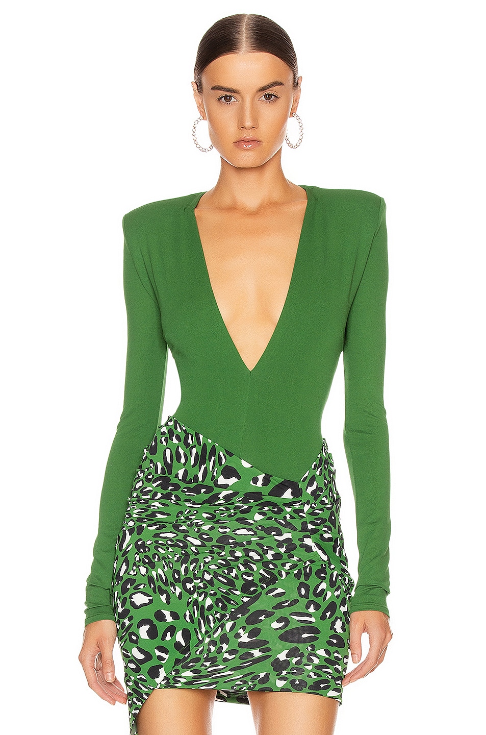 Image 1 of Alexandre Vauthier Plunging Bodysuit in Moss