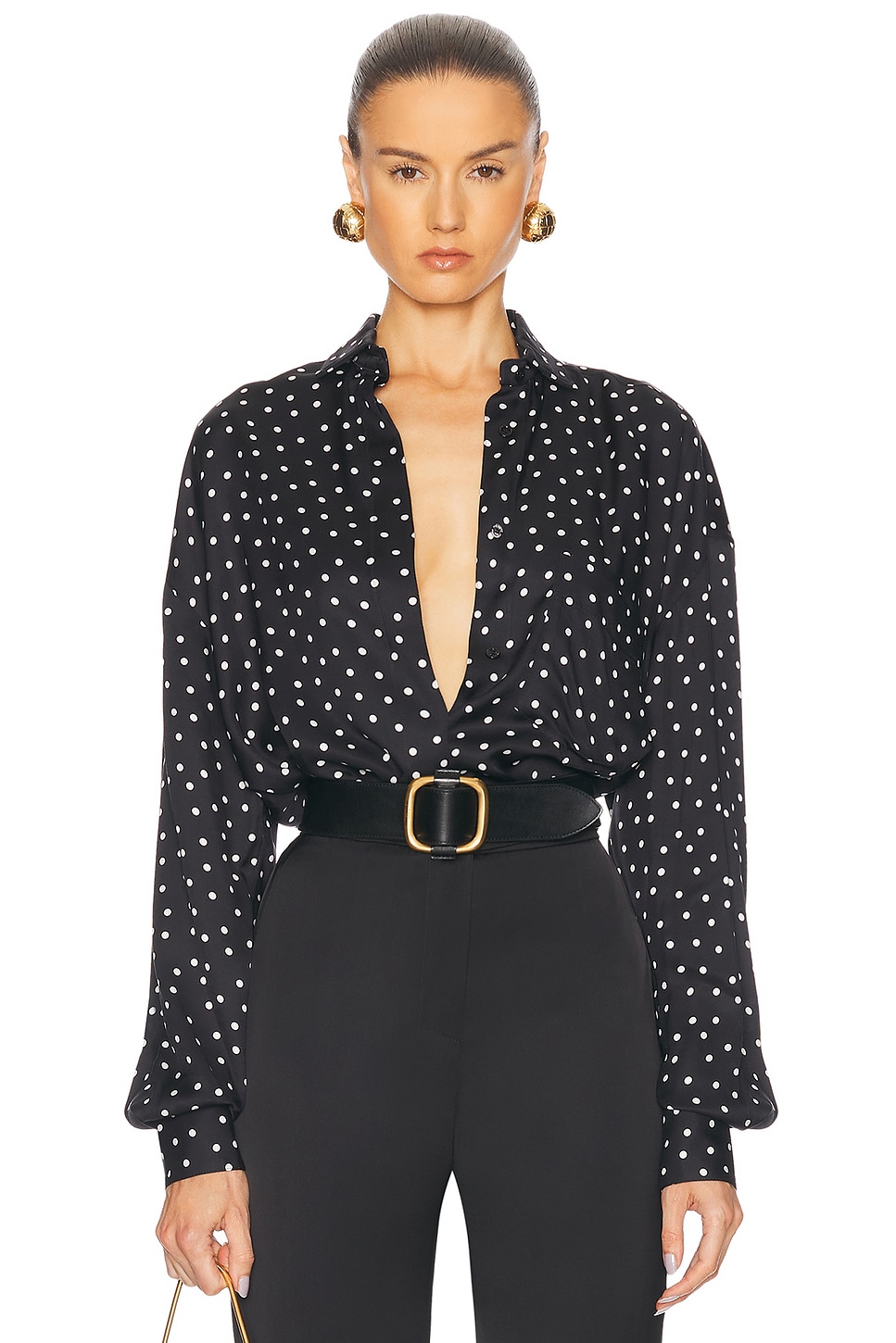 Polka Dot Button Down Top in Black