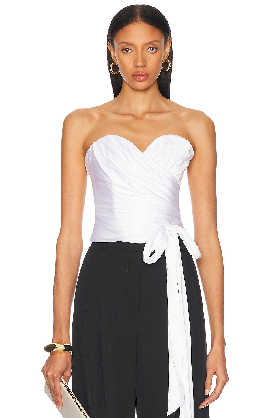 Image 1 of Alexandre Vauthier Satin Strapless Top in Optical White
