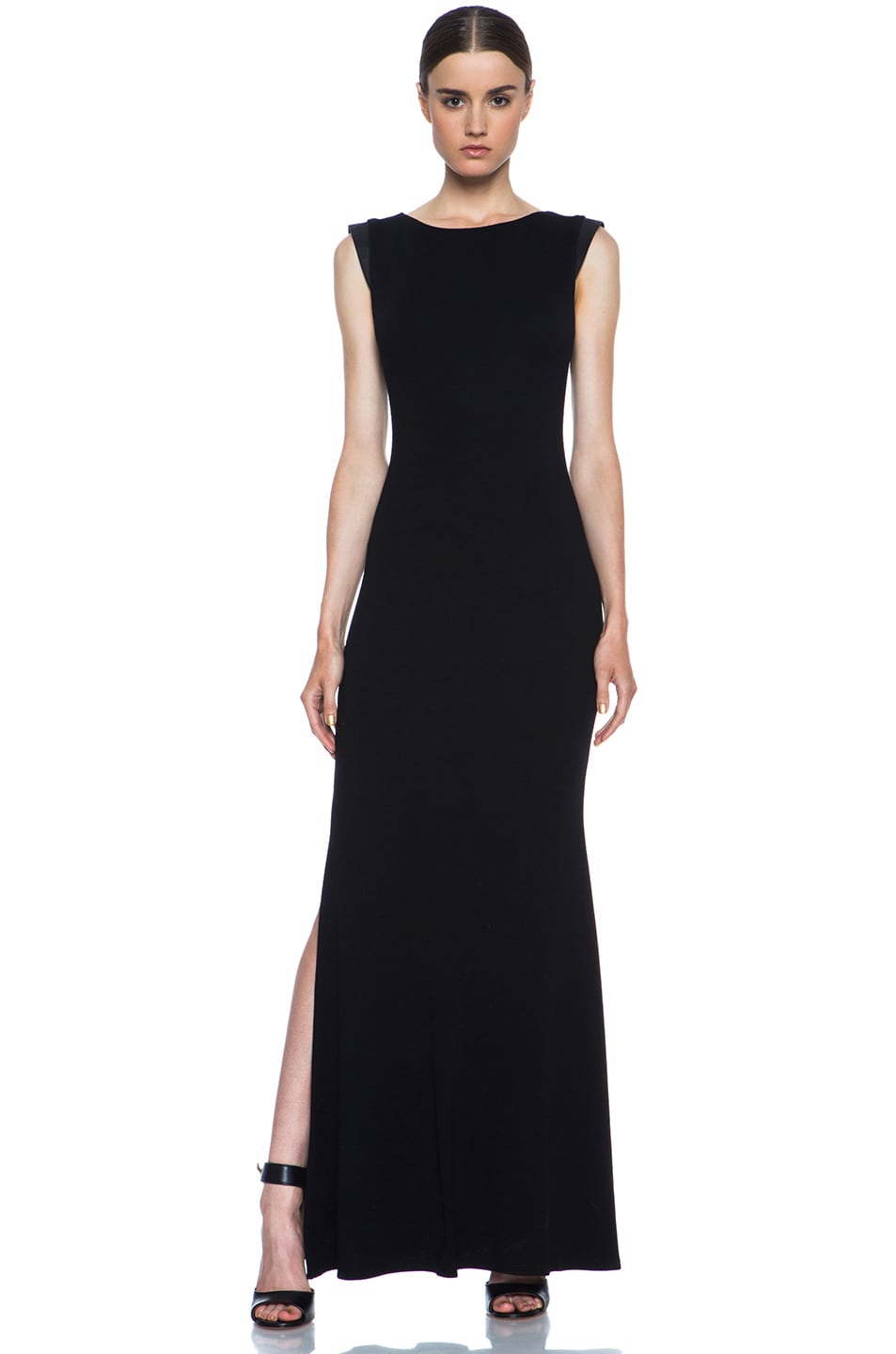 Image 1 of Alice + Olivia Joi Maxi Dress with Leather Shoulders in Black