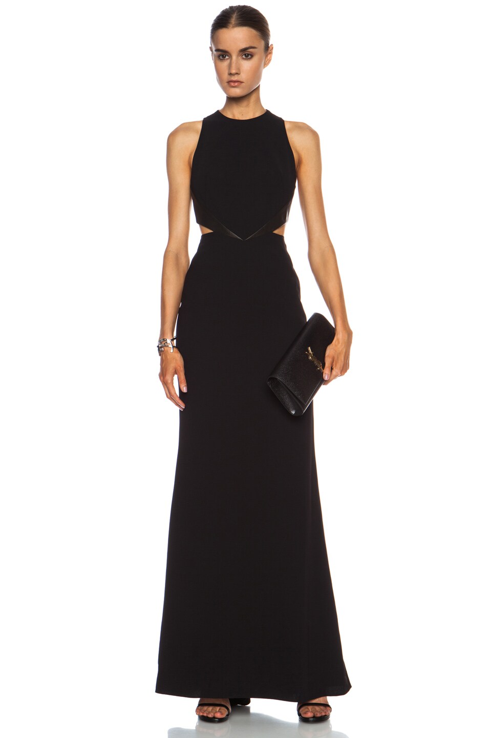 Image 1 of Alice + Olivia Adel Side Cutout Poly Dress in Black