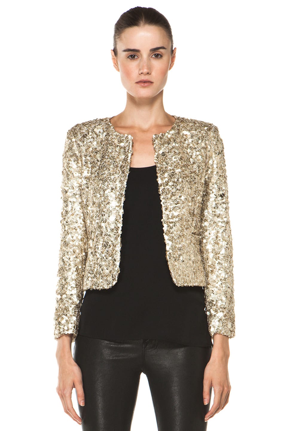 Alice + Olivia Brianna Open Front Sequin Jacket in Gold | FWRD