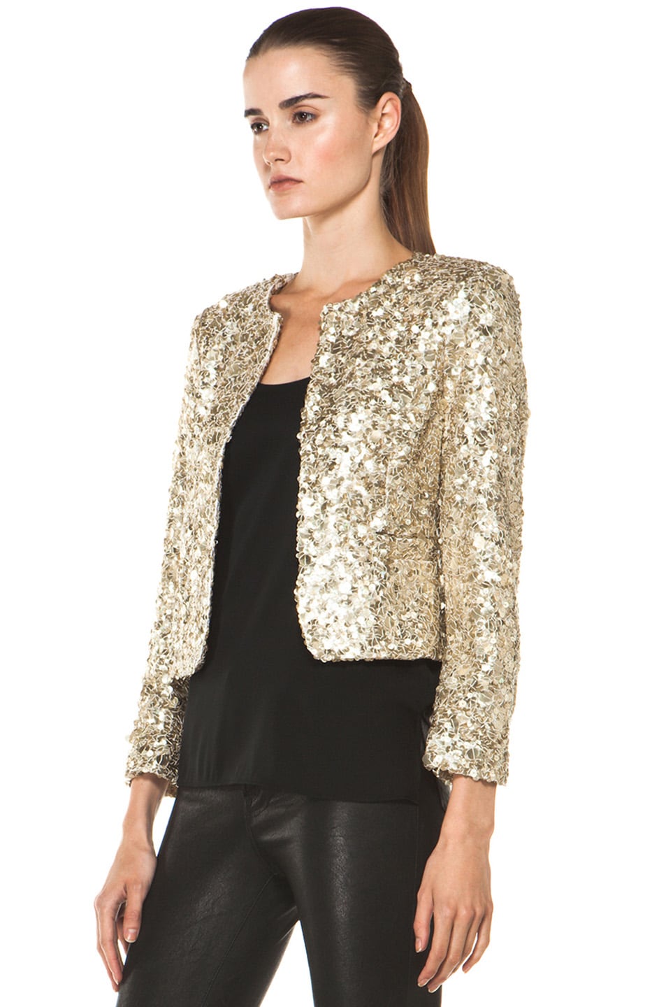 Alice + Olivia Brianna Open Front Sequin Jacket in Gold | FWRD