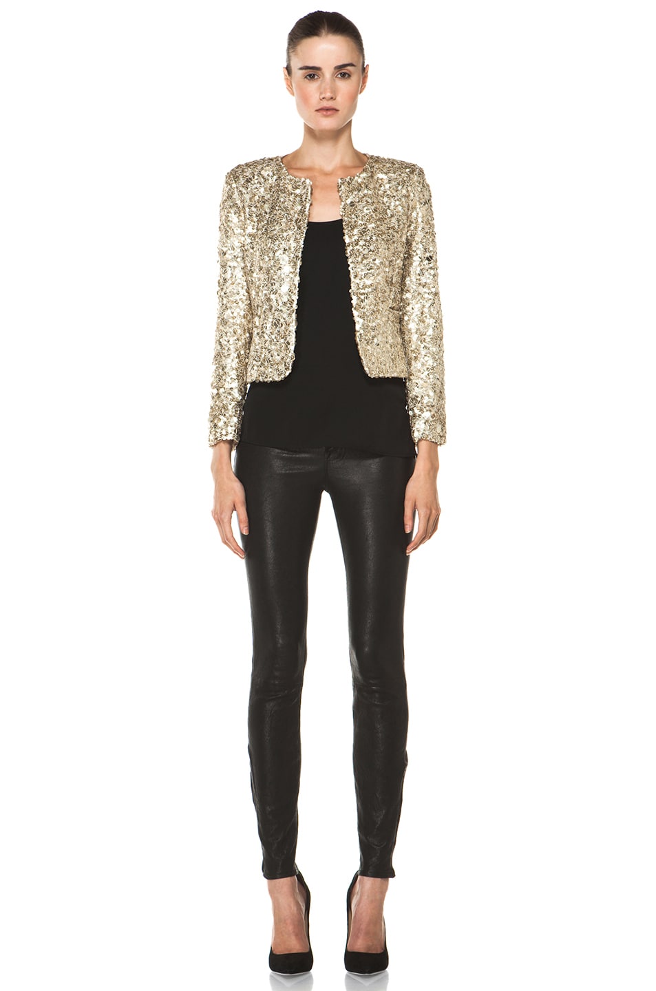 Alice + Olivia Brianna Open Front Sequin Jacket in Gold | FWRD