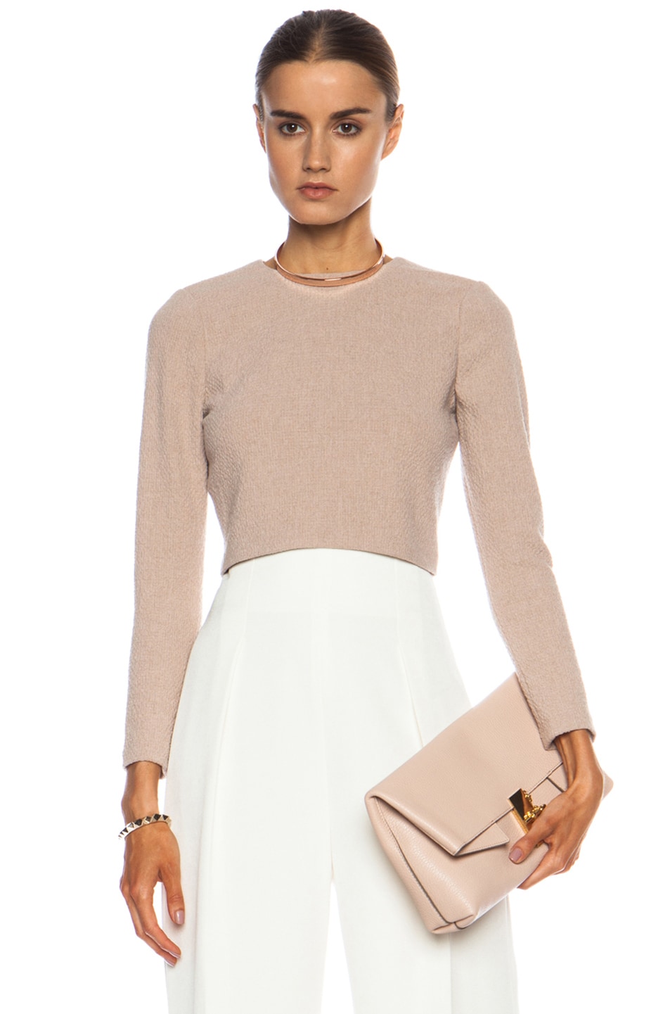 Image 1 of Alice + Olivia Tess Crop Poly-Blend Top in Dusty Pink
