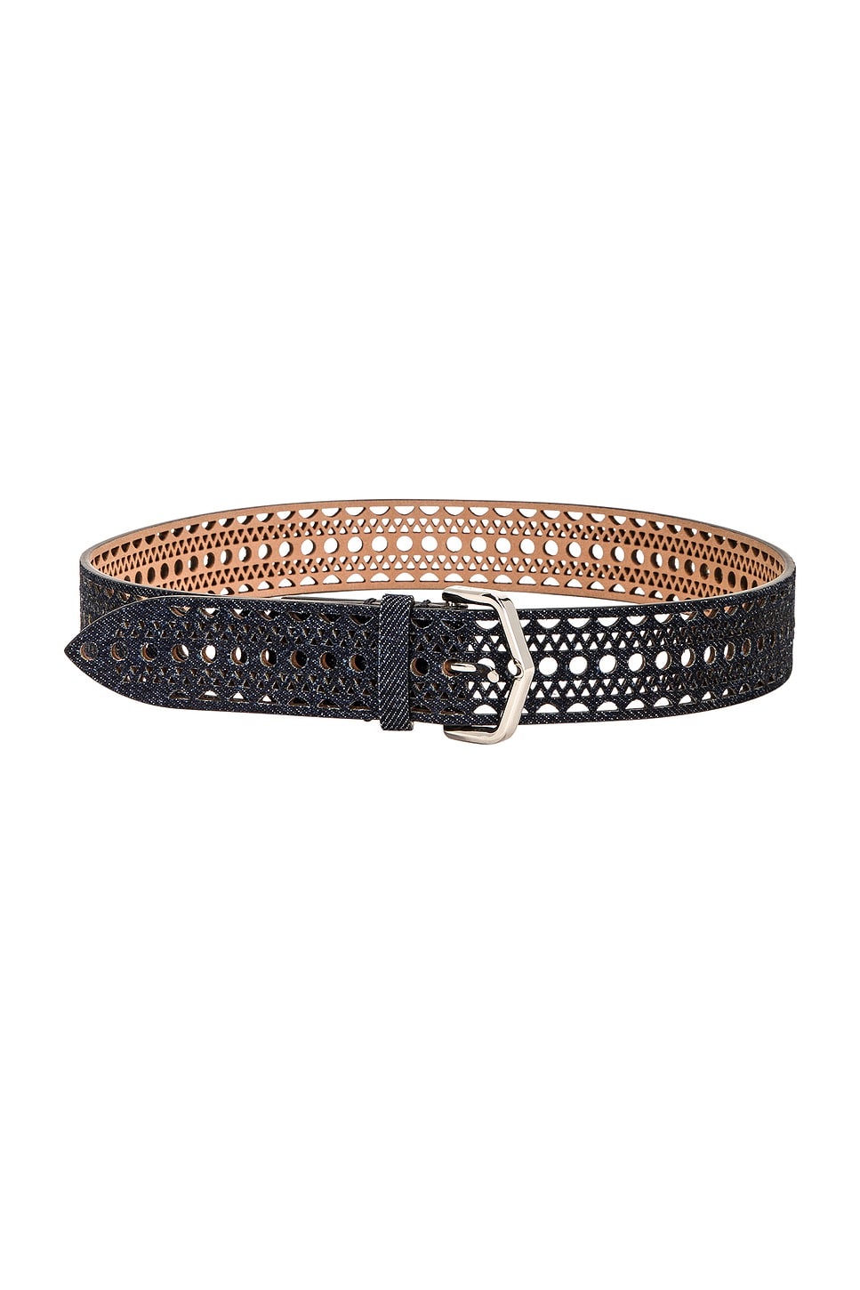 ALAÏA Vienne Leather Belt in Denim-Dark