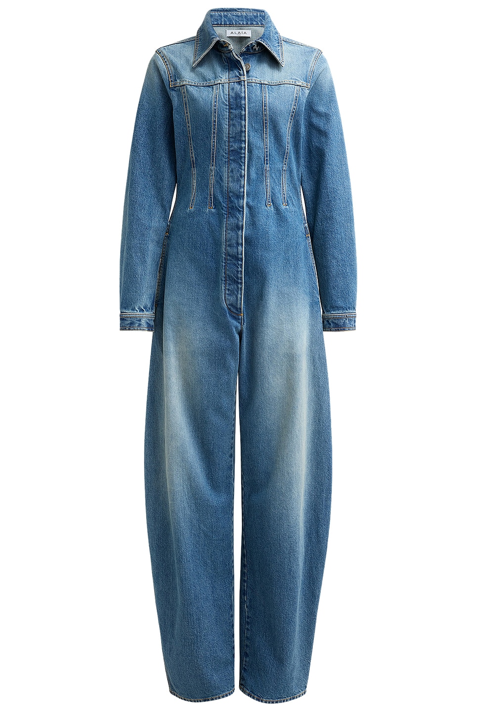 Image 1 of ALAÏA Horseshoe Leg Jumpsuit in Blue Vintage