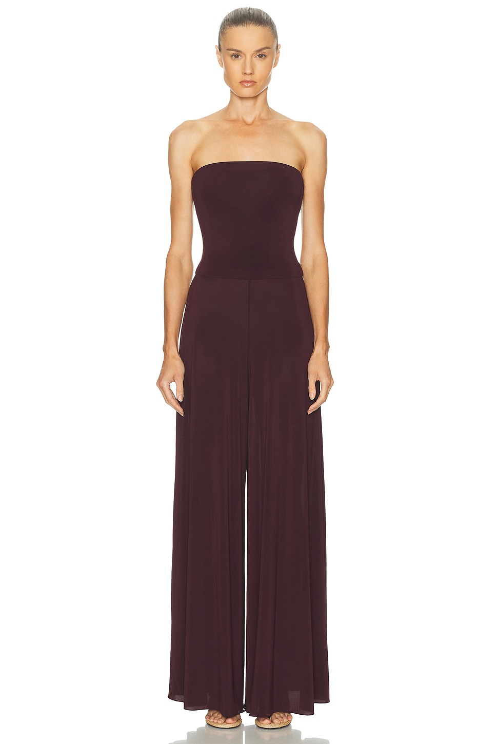 Ala&iuml;a Flare Jumpsuit In Burgundy
