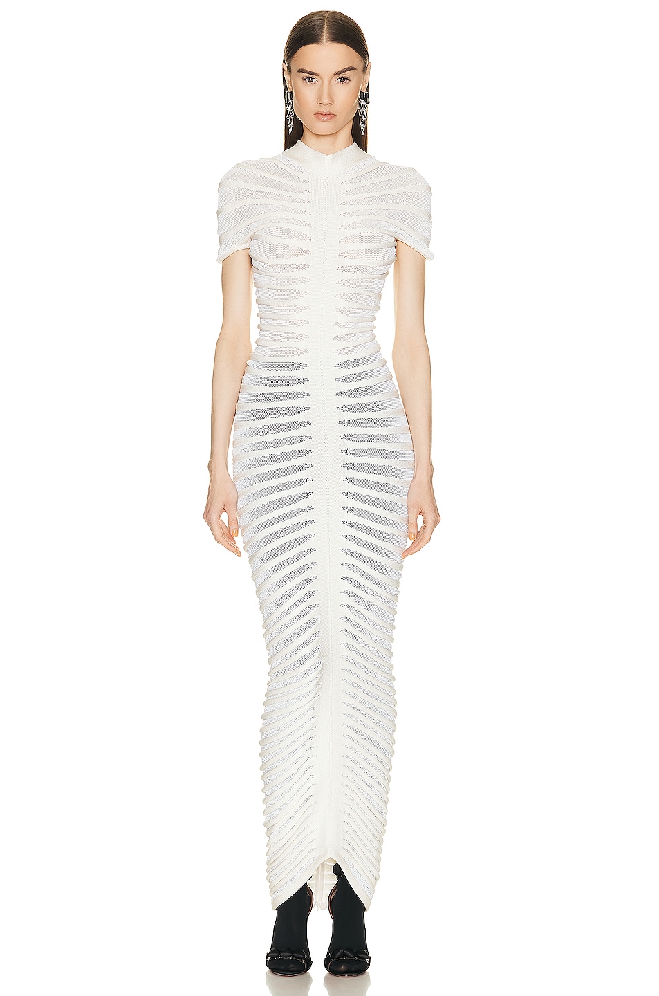 Image 1 of ALAÏA Lg Sheer Dress in Blanc