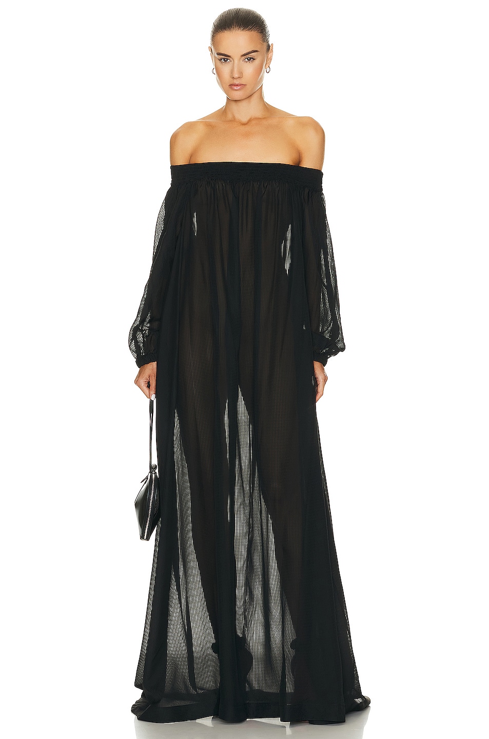 Image 1 of ALAÏA Off The Shoulder Maxi Dress in Noir Alaia