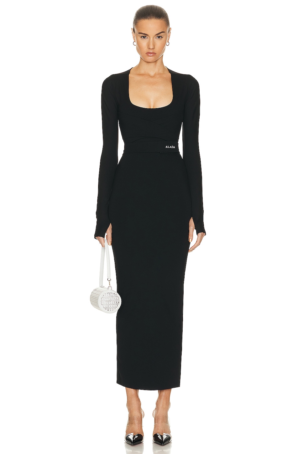 Image 1 of ALAÏA Long Sleeve Dress in Noir Alaia