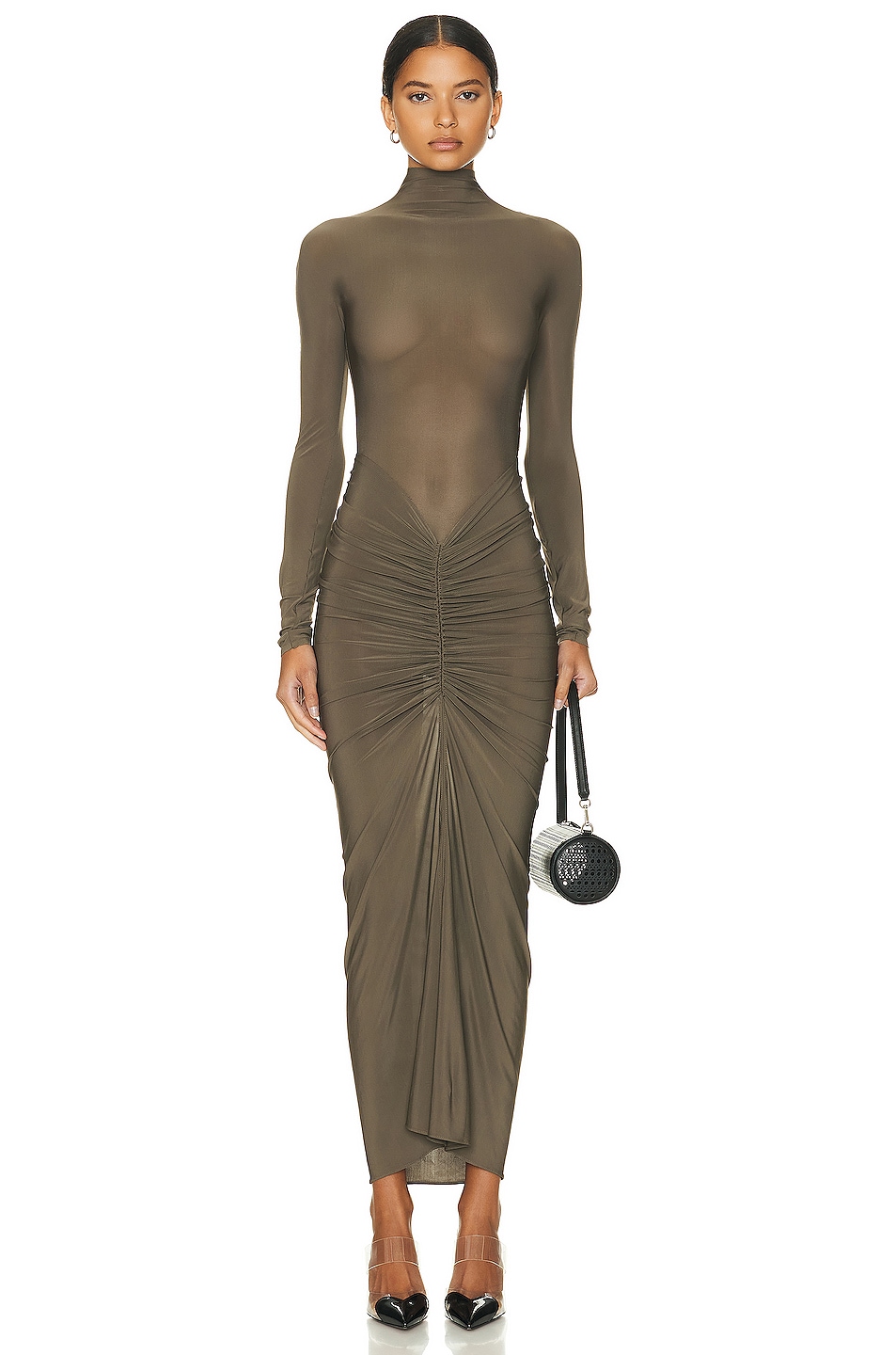 Image 1 of ALAÏA Draped Dress in Terre