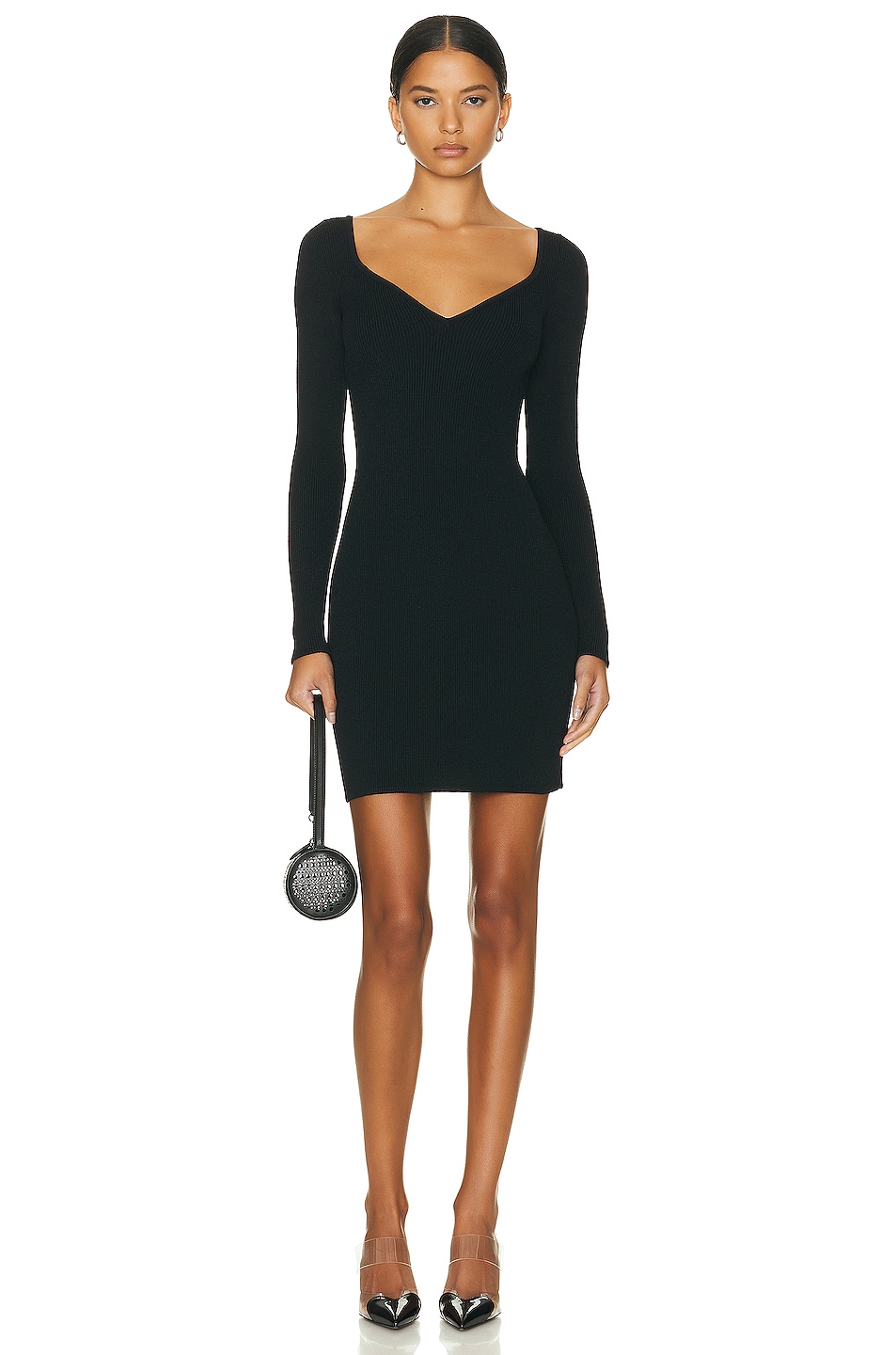 Image 1 of ALAÏA Long Sleeve Mini Dress in Noir Alaia